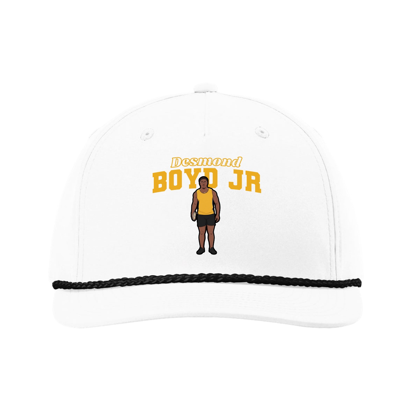 Five-Panel Classic Rope Cap — Name Arch in White