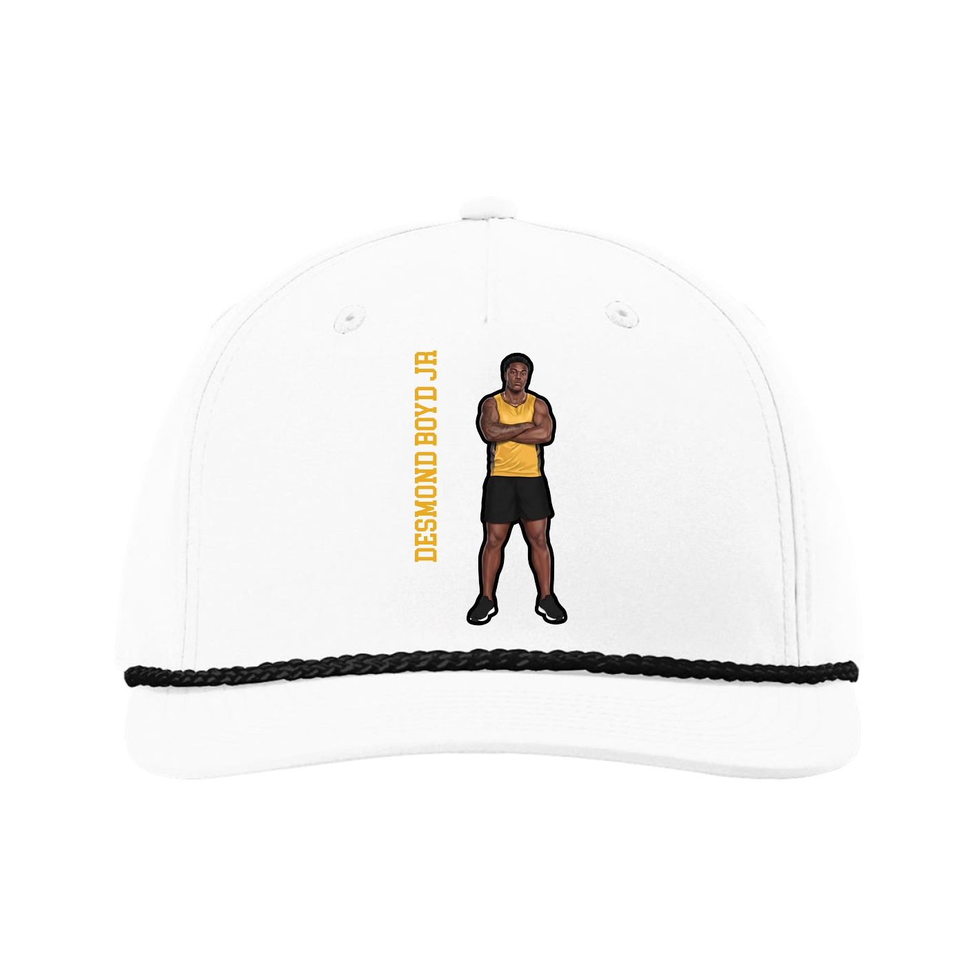Five-Panel Classic Rope Cap — Name Vertical in White