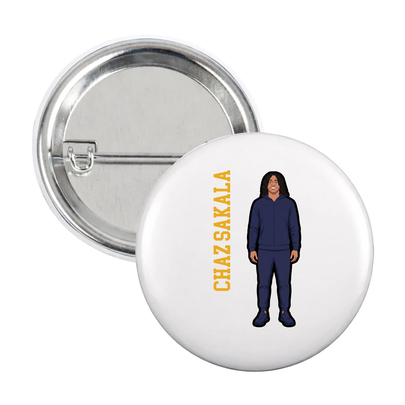 Game Day Button — Name Vertical in White