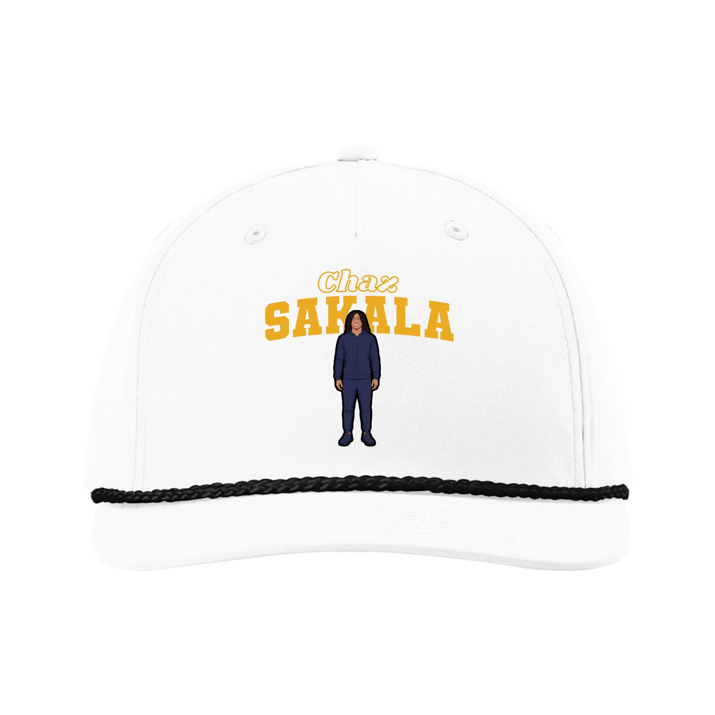 Five-Panel Classic Rope Cap — Name Arch in White