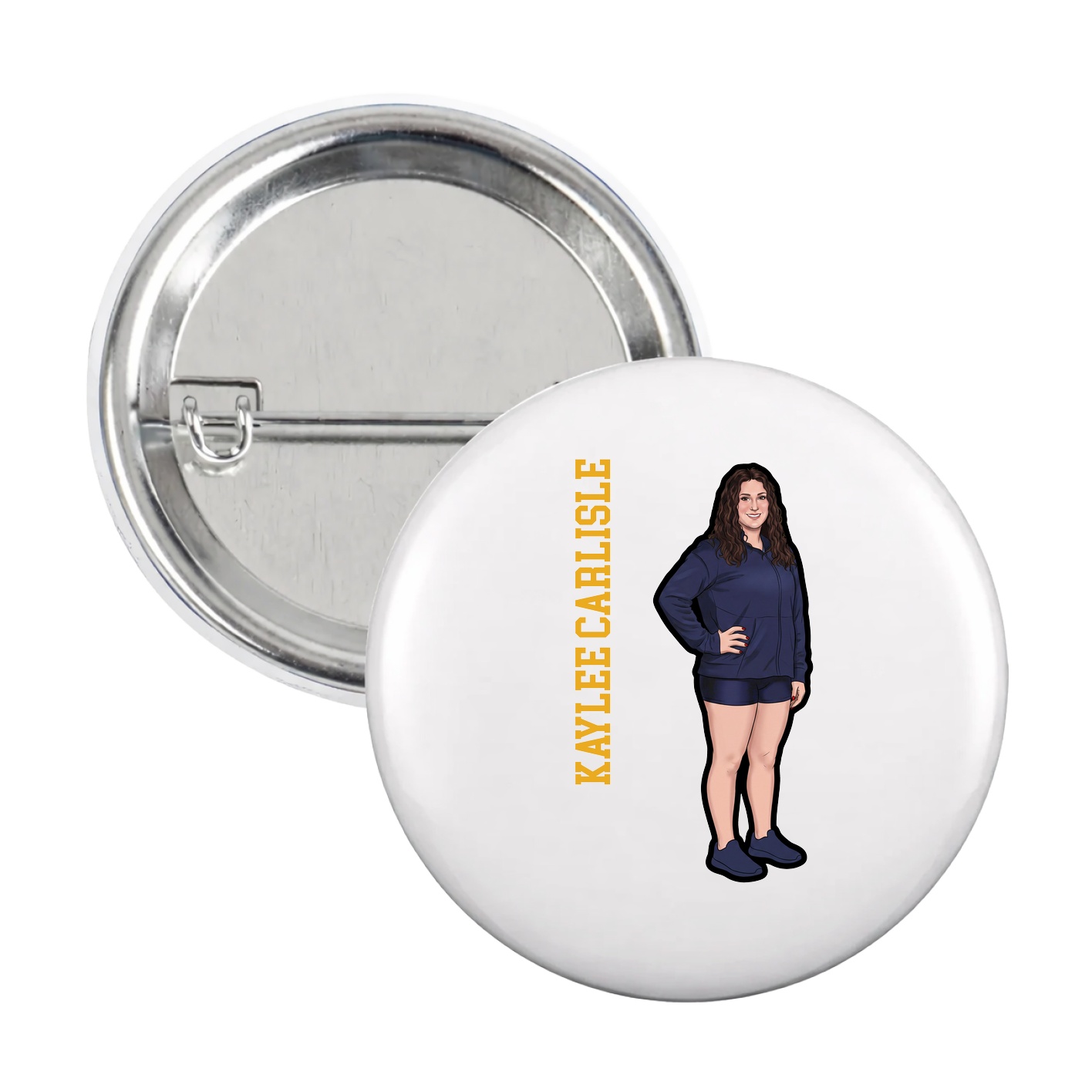 Game Day Button — Name Vertical in White