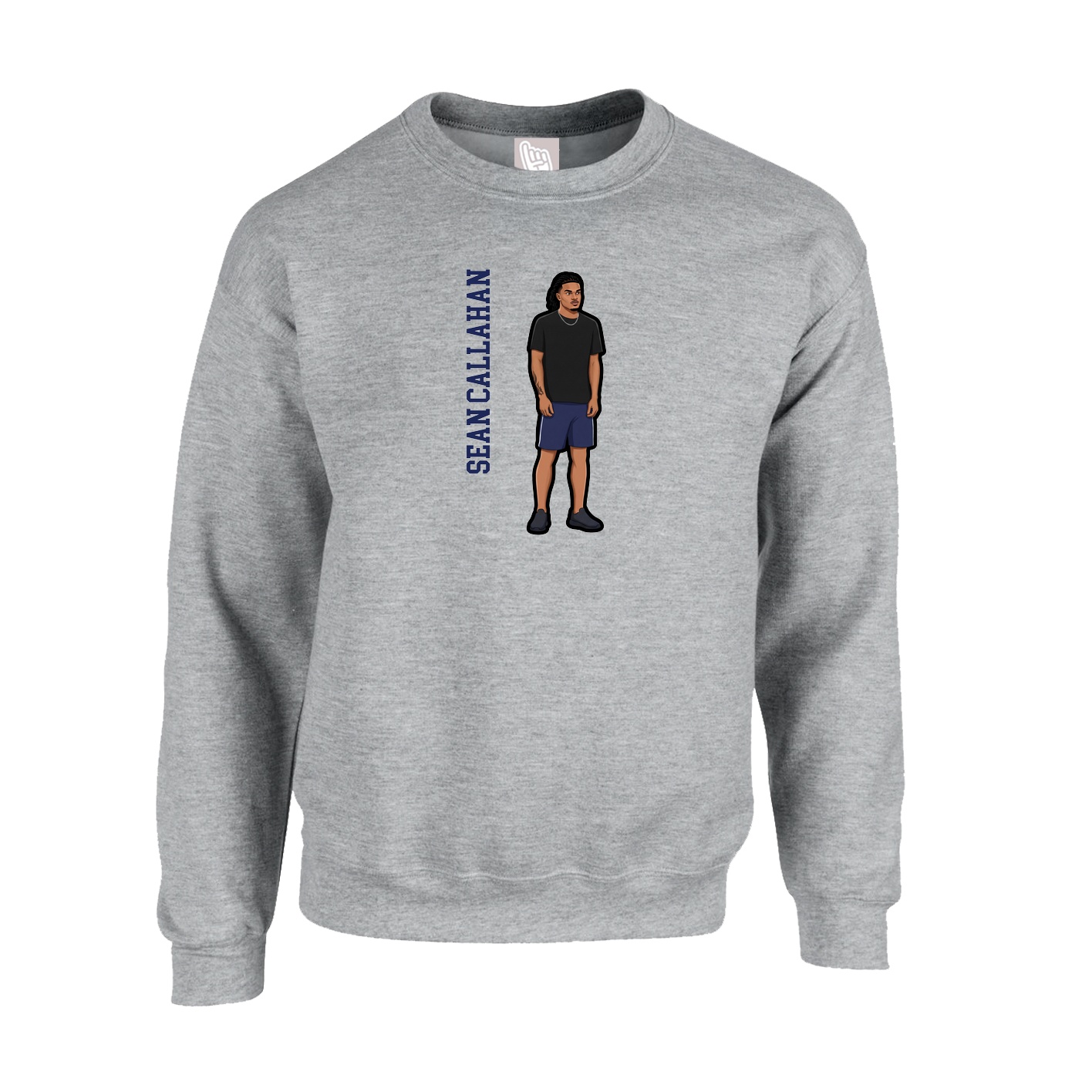 Fleece Crew — Name Vertical in Grey