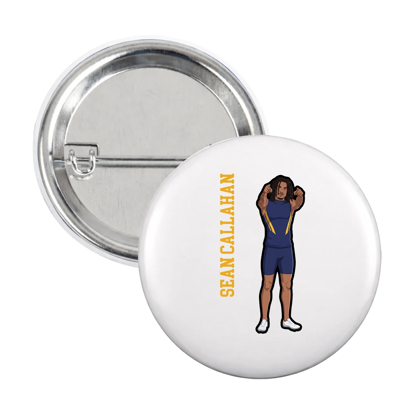 Game Day Button — Name Vertical in White