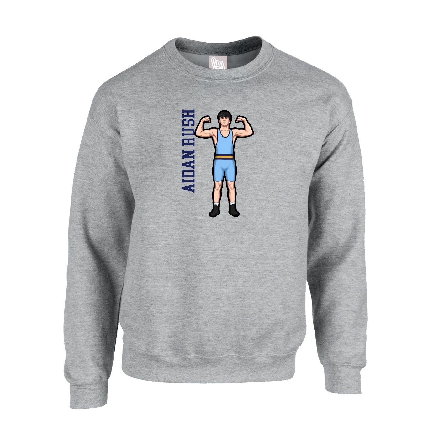 Fleece Crew — Name Vertical in Grey