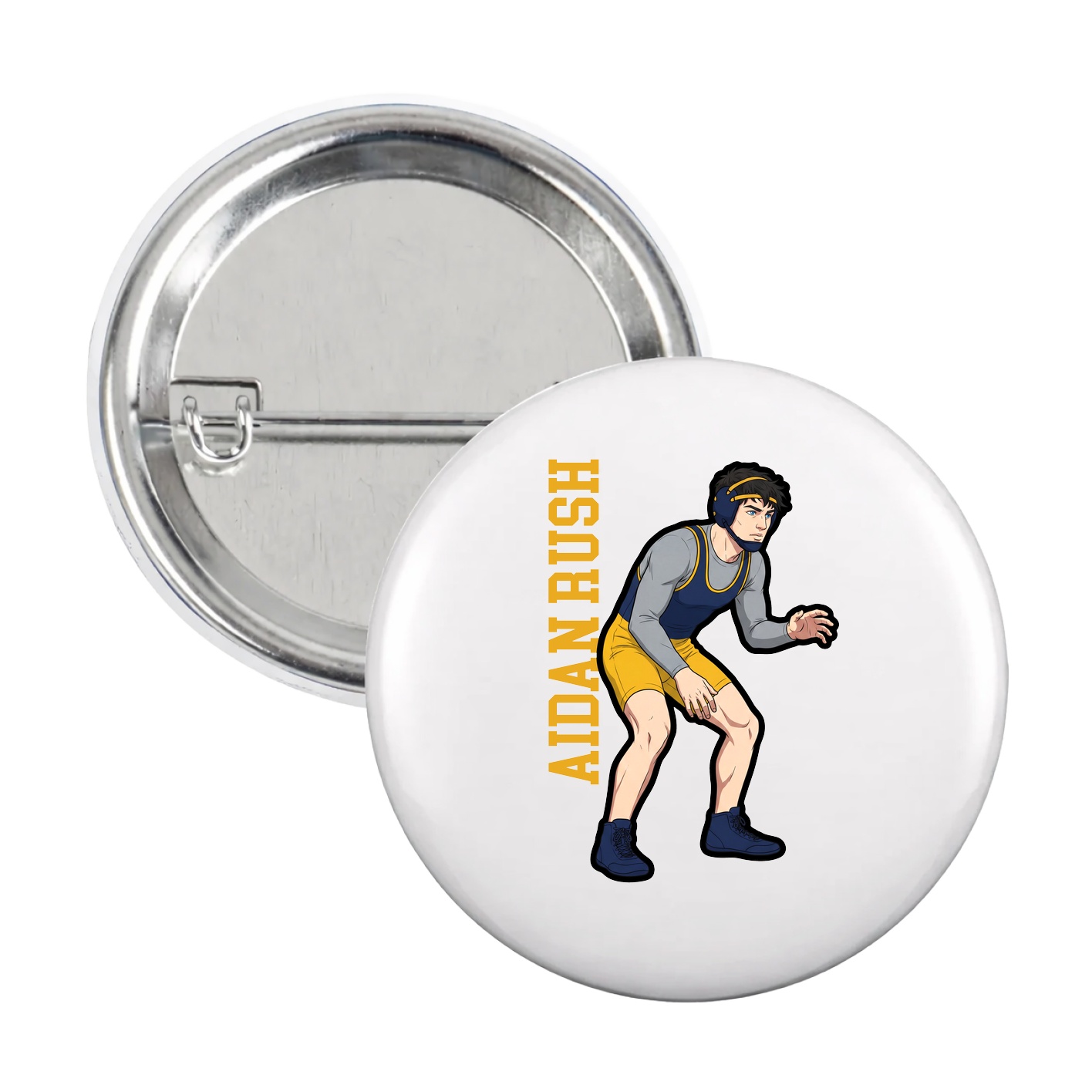 Game Day Button — Name Vertical in White
