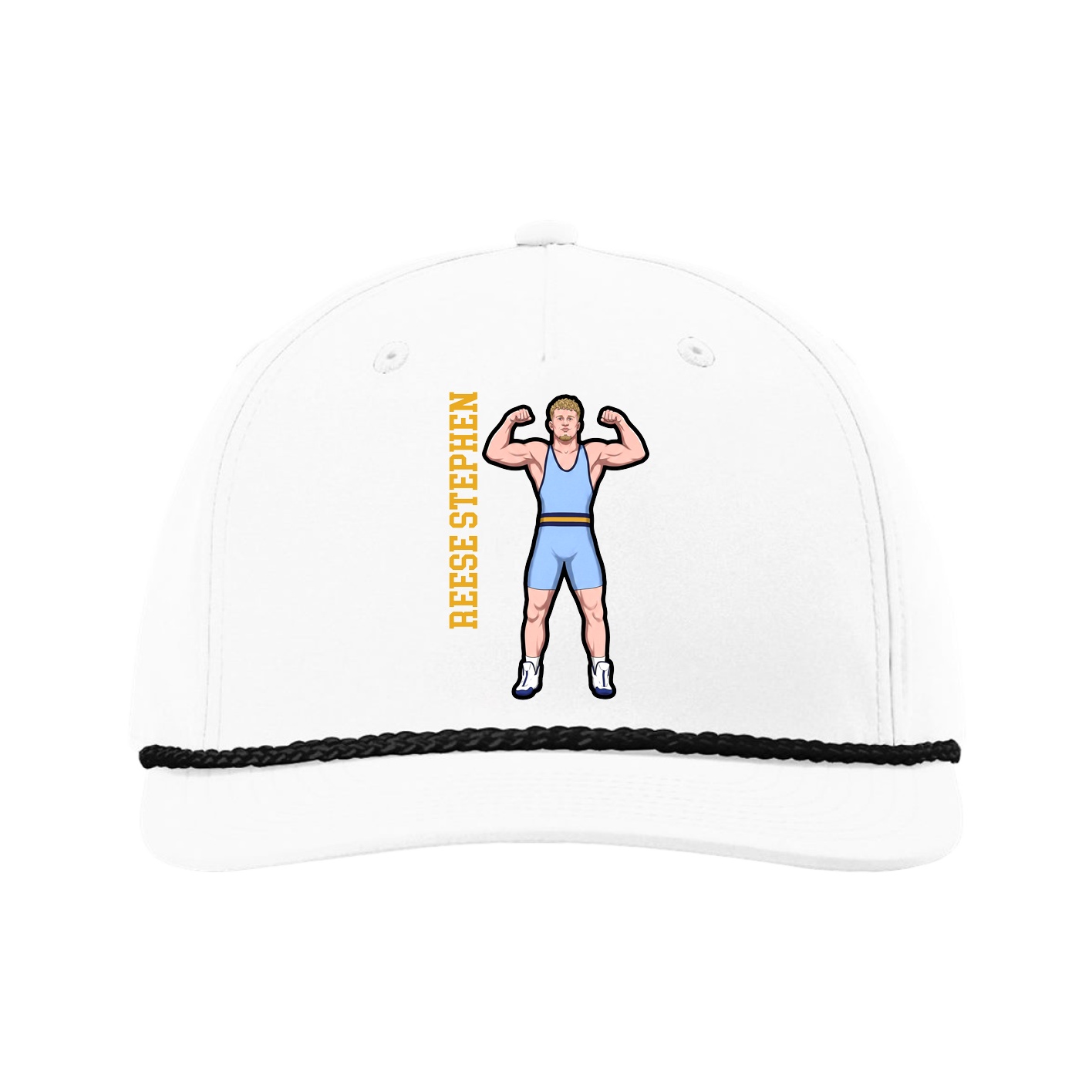 Five-Panel Classic Rope Cap — Name Vertical in White