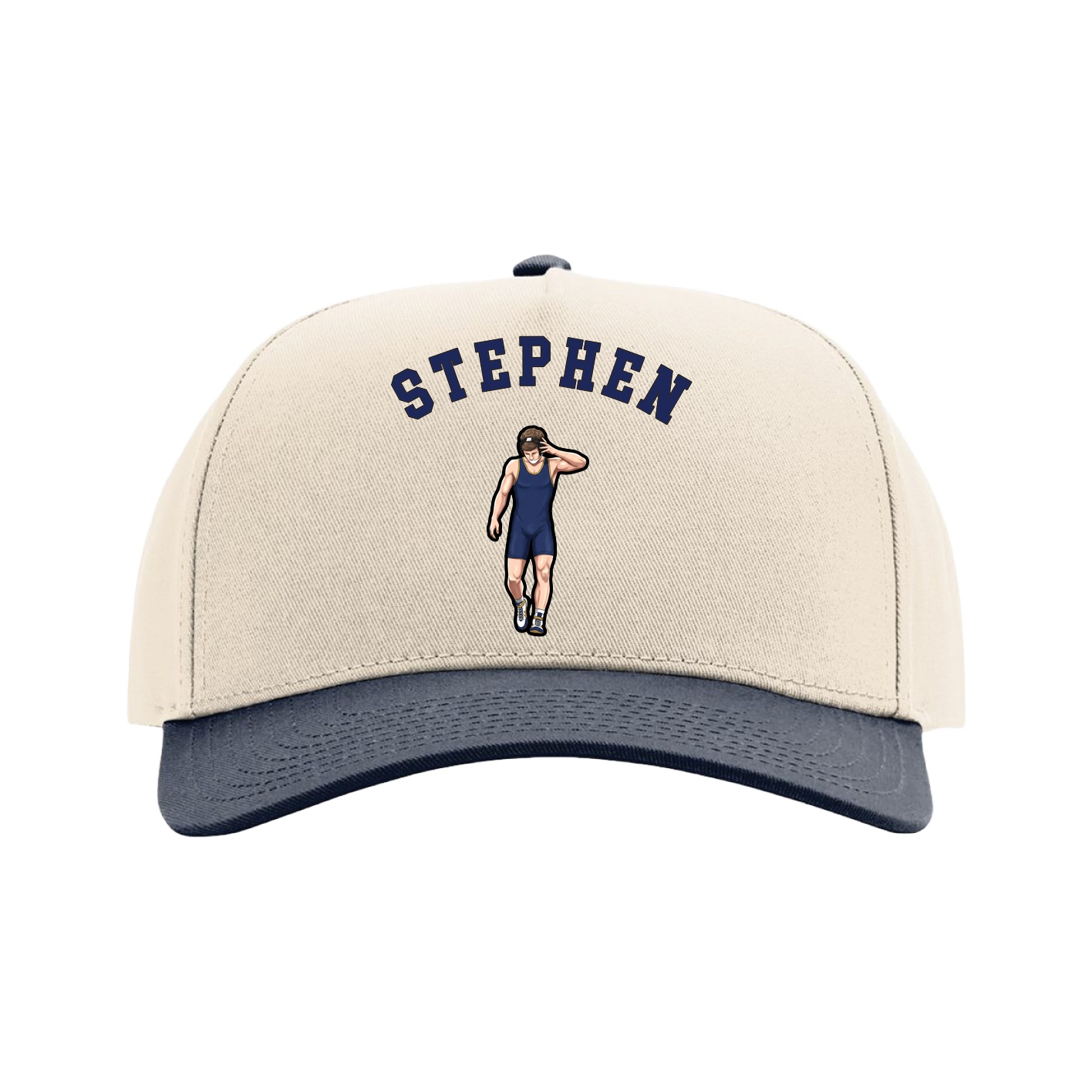 Full Fabric Five-Panel Champ Cap — Shirsey Arch in Cream/Navy