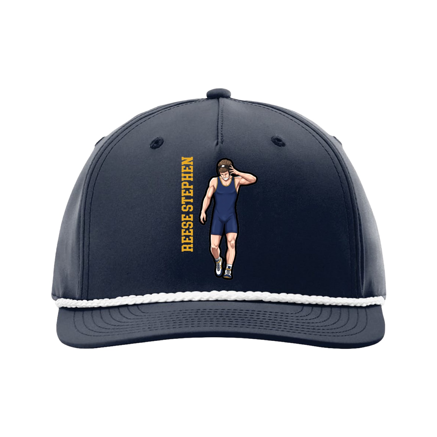 Five-Panel Classic Rope Cap — Name Vertical in Navy