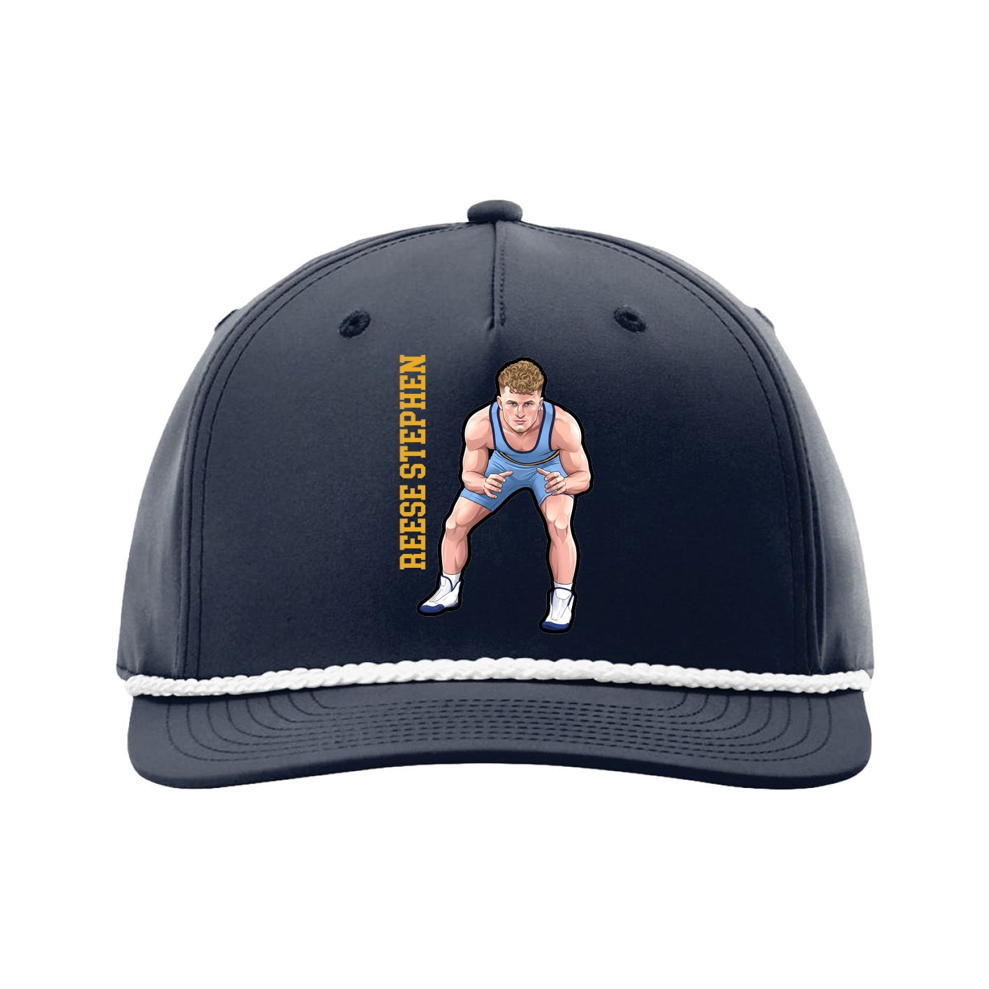 Five-Panel Classic Rope Cap — Name Vertical in Navy