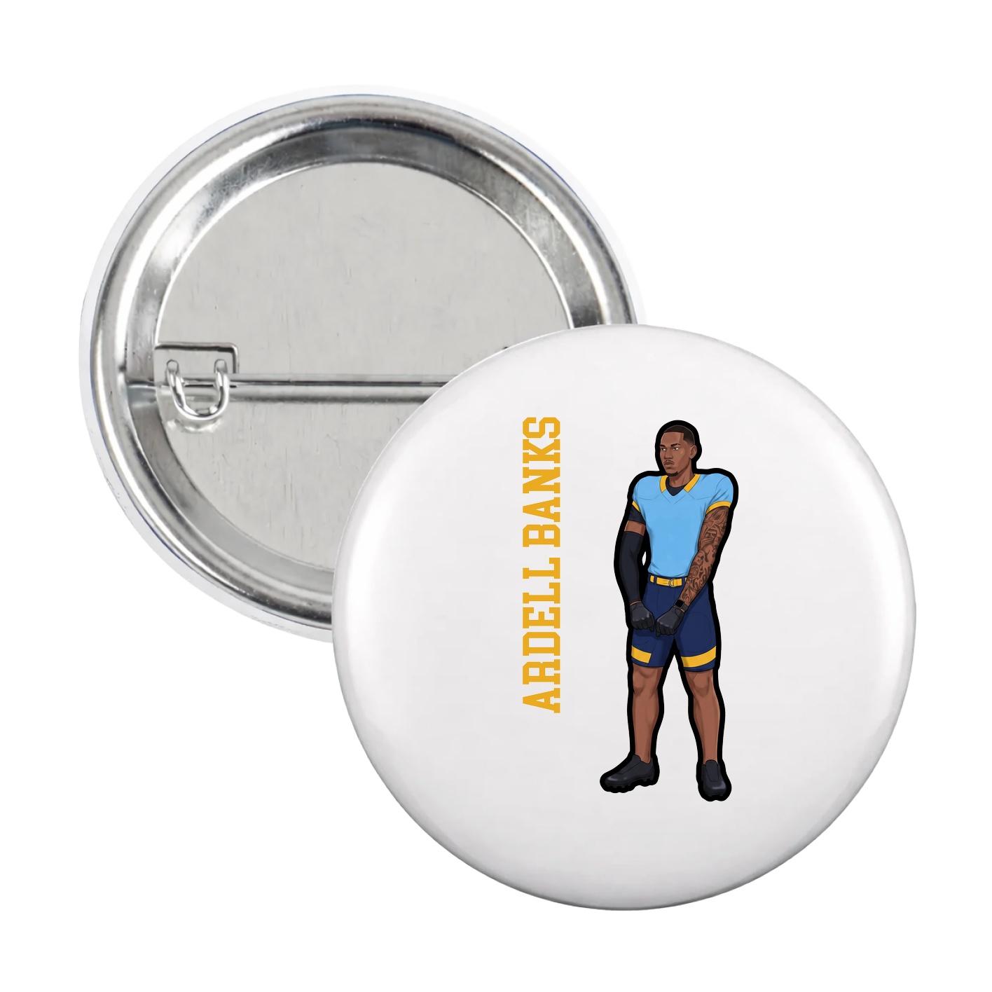 Game Day Button — Name Vertical in White