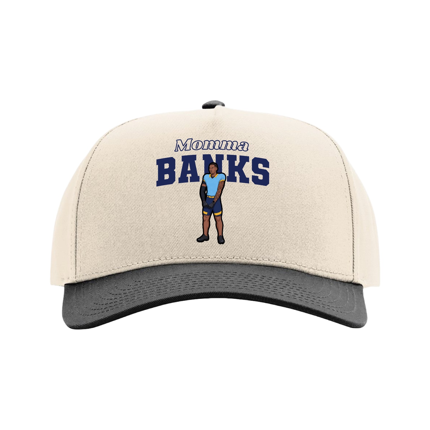 Full Fabric Five-Panel Champ Cap — Mothers Day Block in Cream/Black