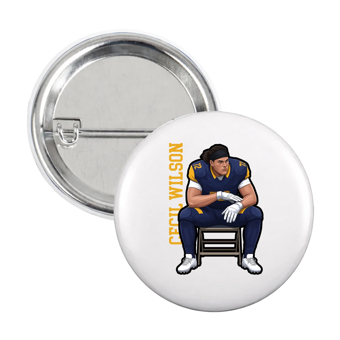 Game Day Button — Name Vertical in White