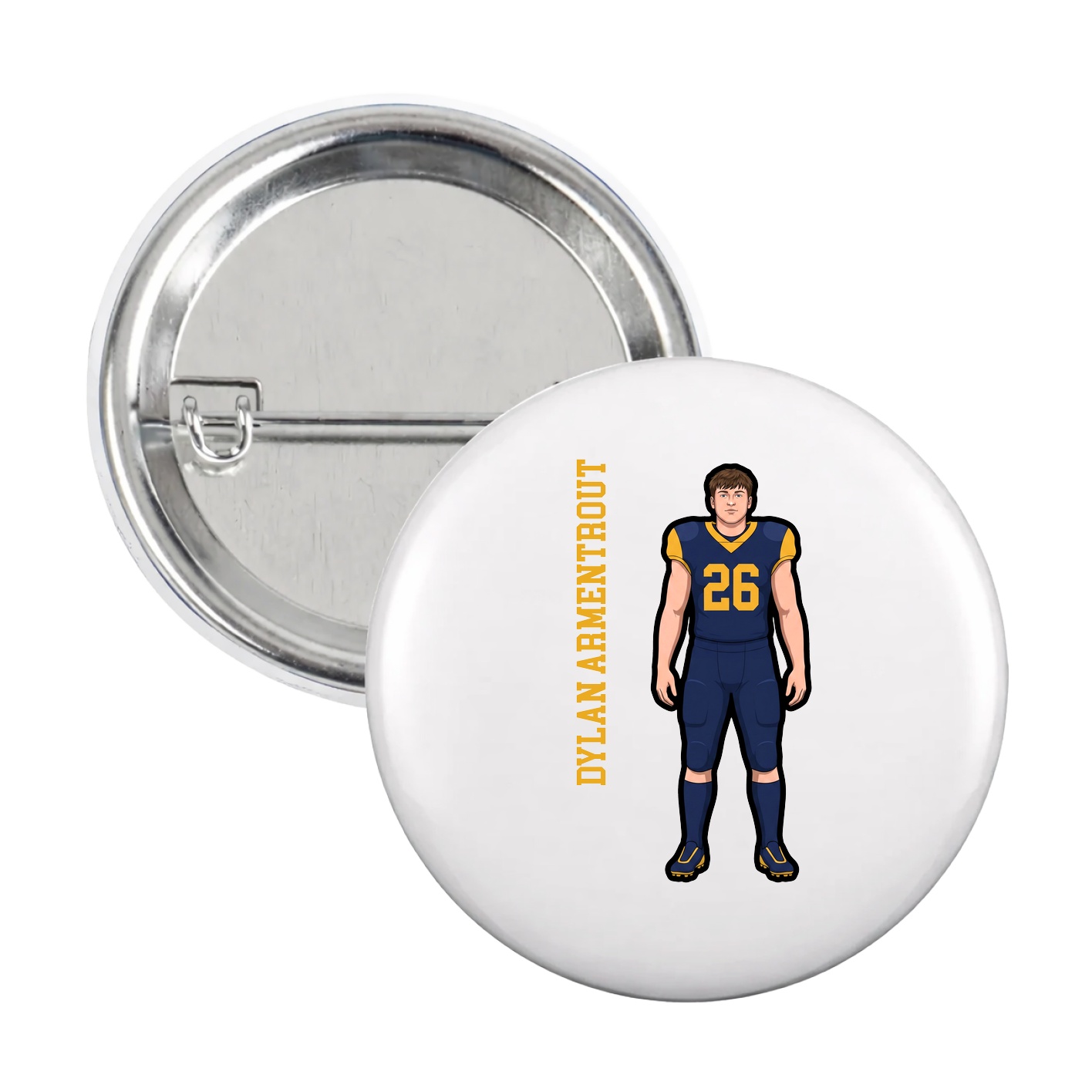 Game Day Button — Name Vertical in White
