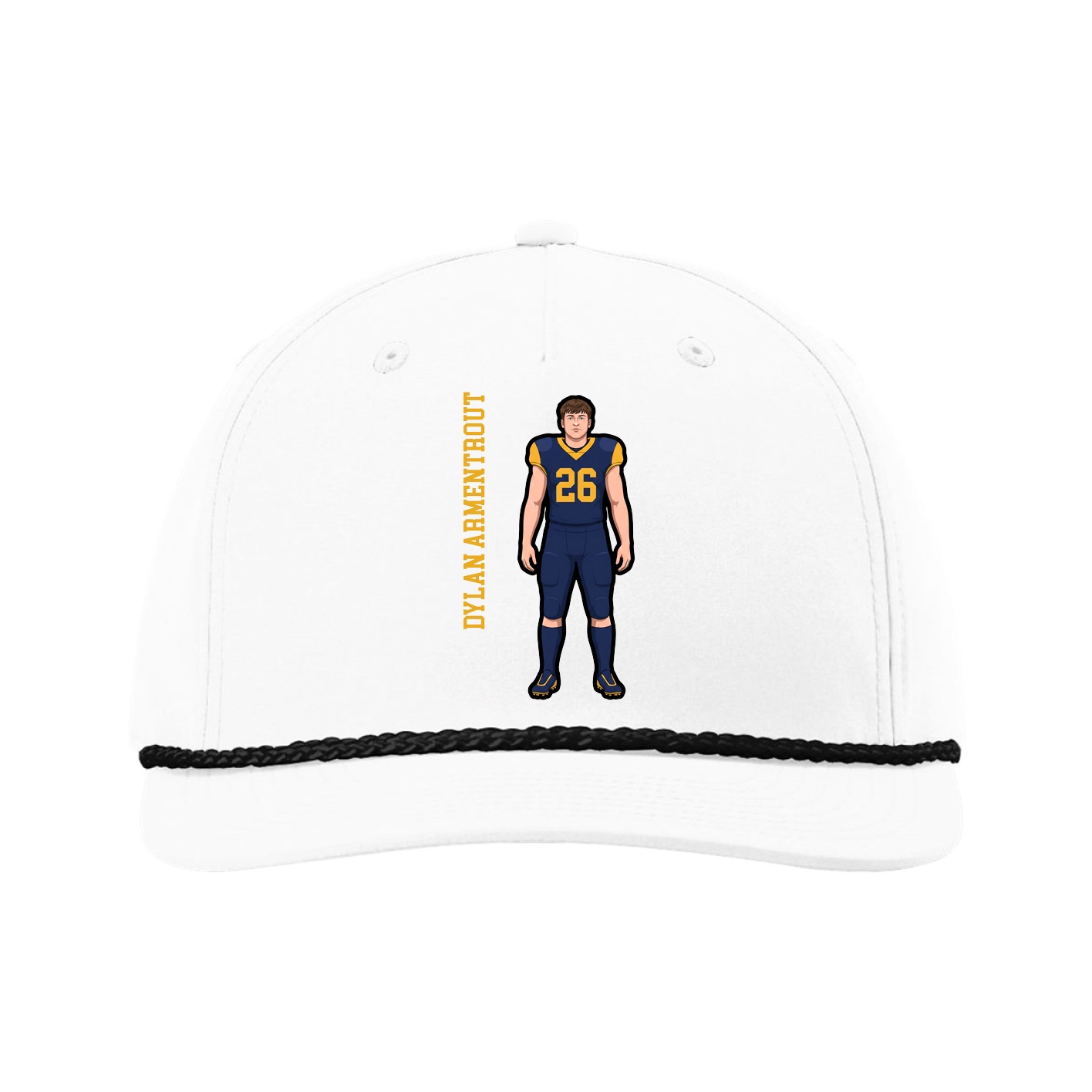 Five-Panel Classic Rope Cap — Name Vertical in White
