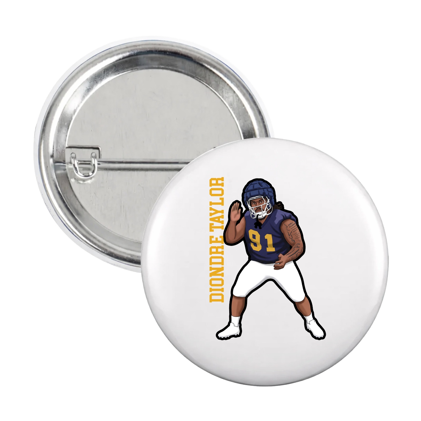 Game Day Button — Name Vertical in White