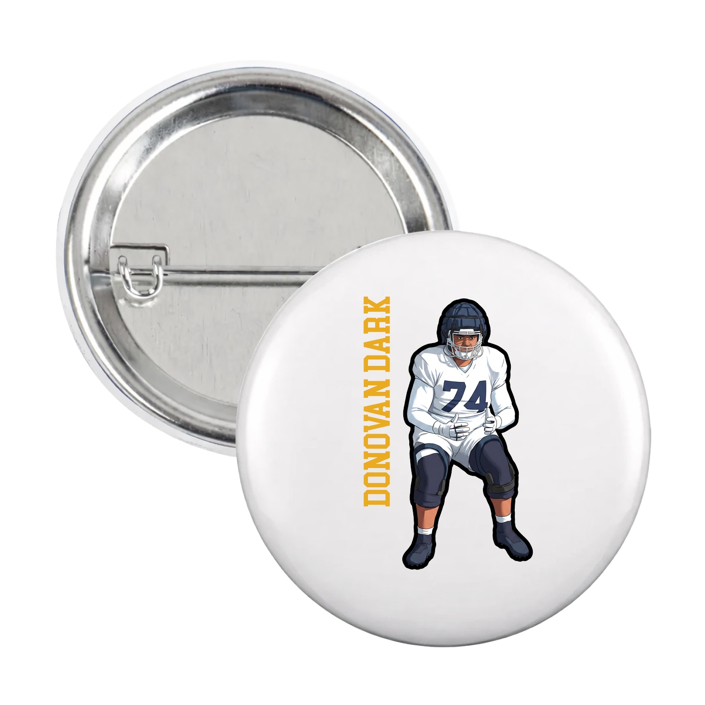 Game Day Button — Name Vertical in White