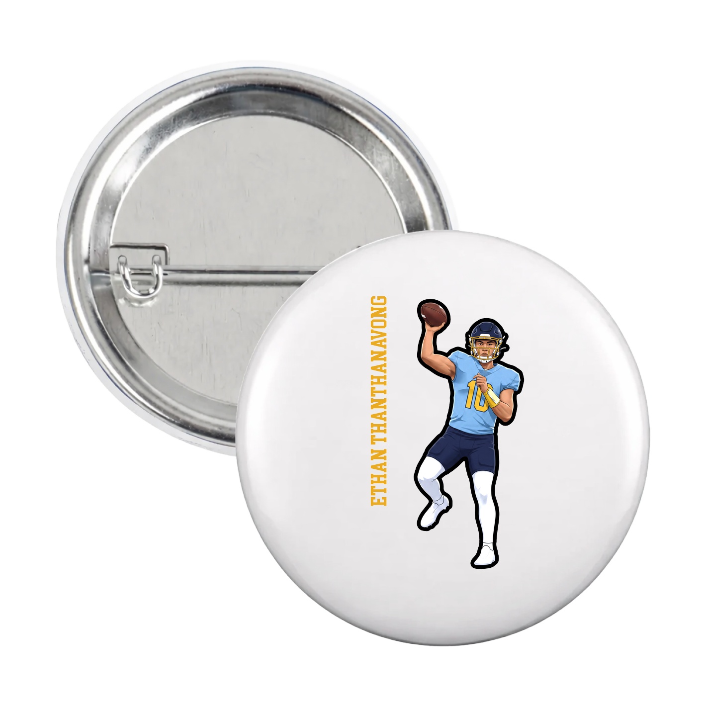 Game Day Button — Name Vertical in White