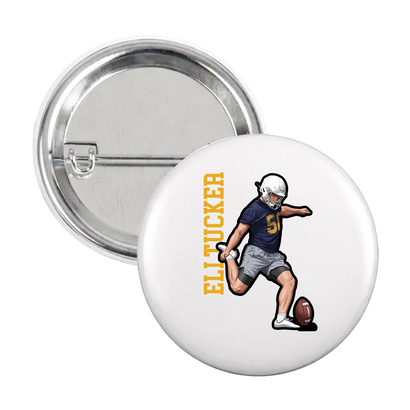 Game Day Button — Name Vertical in White