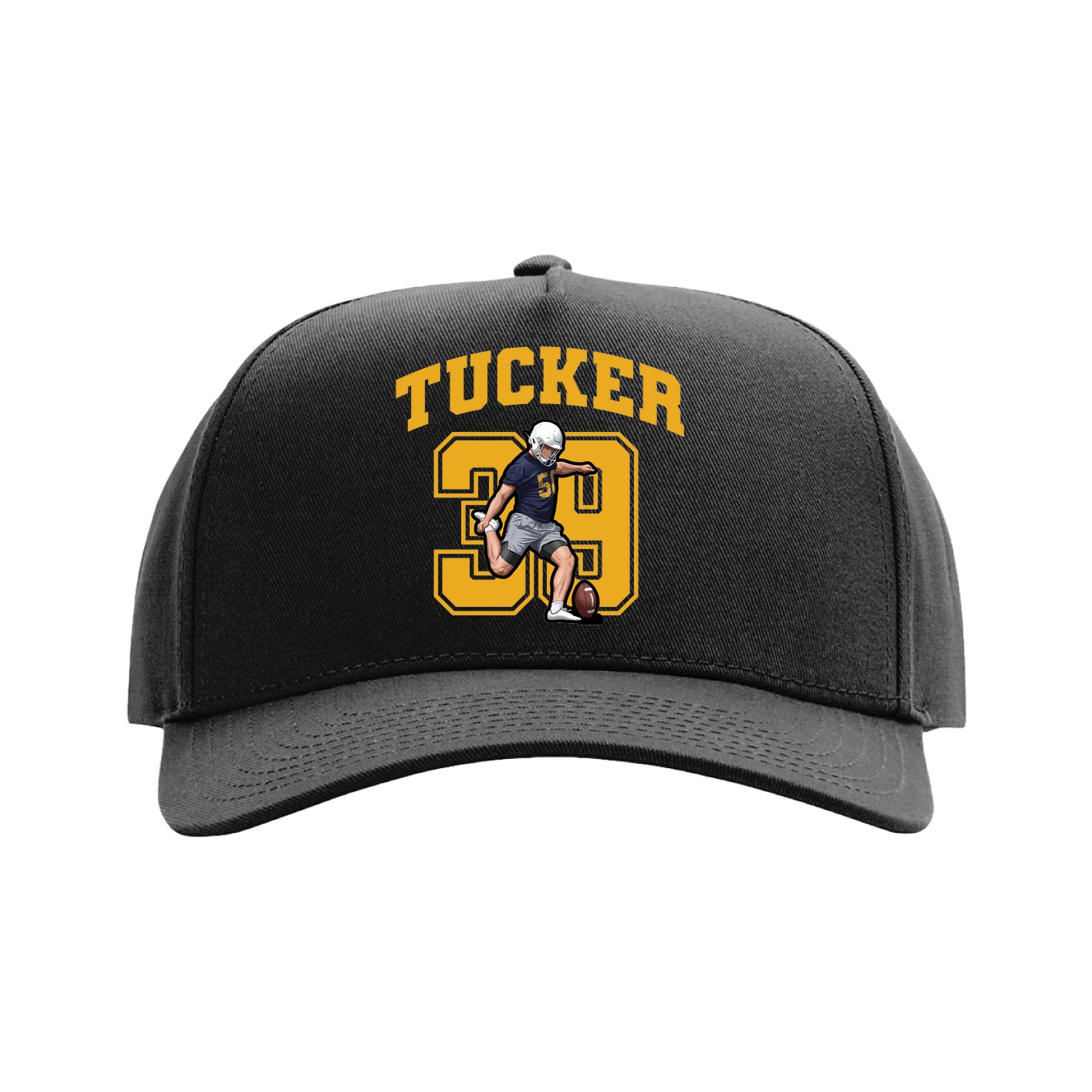 Full Fabric Five-Panel Champ Cap — Number in Black