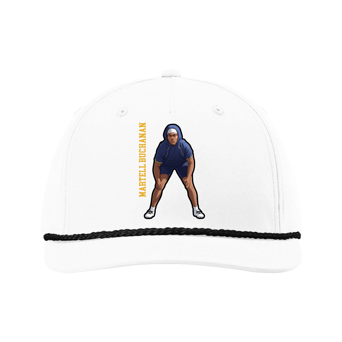 Five-Panel Classic Rope Cap — Name Vertical in White