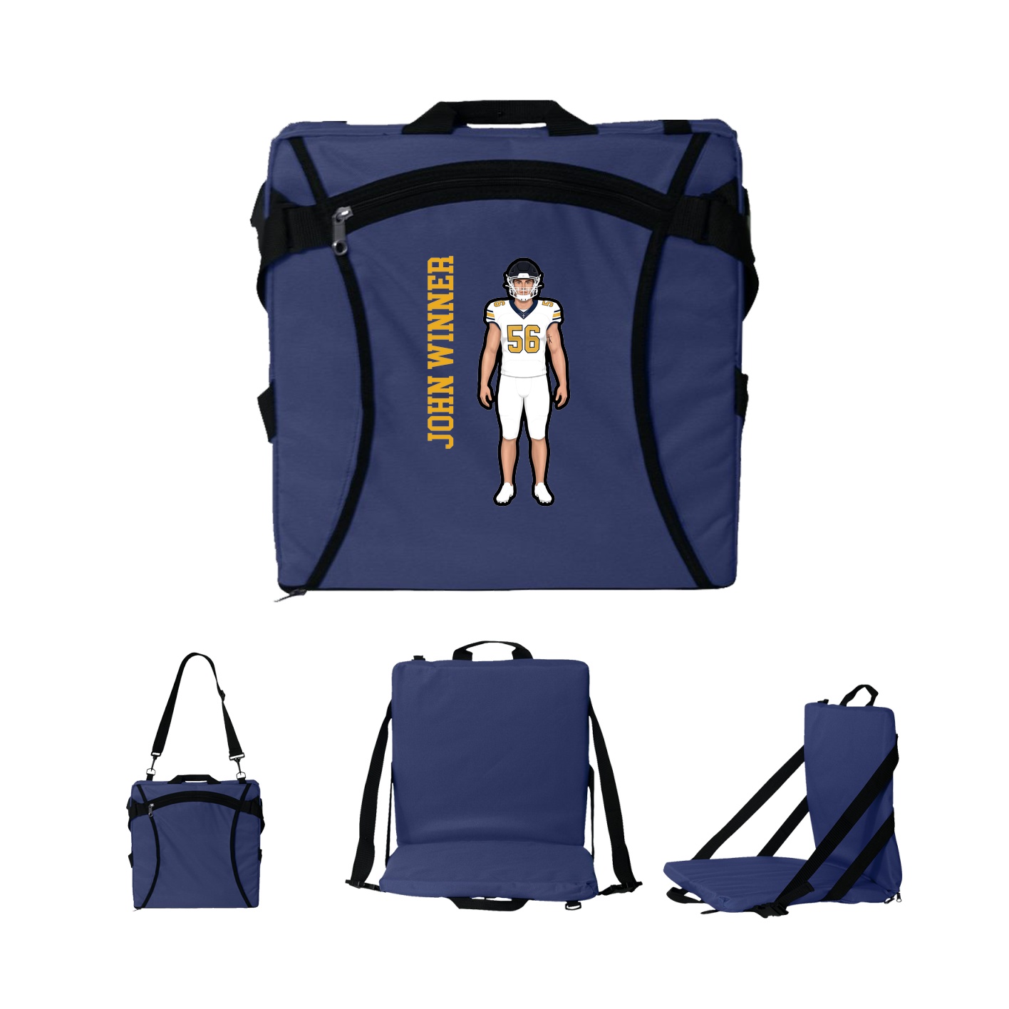 Folding Stadium Seat — Name Vertical in Navy