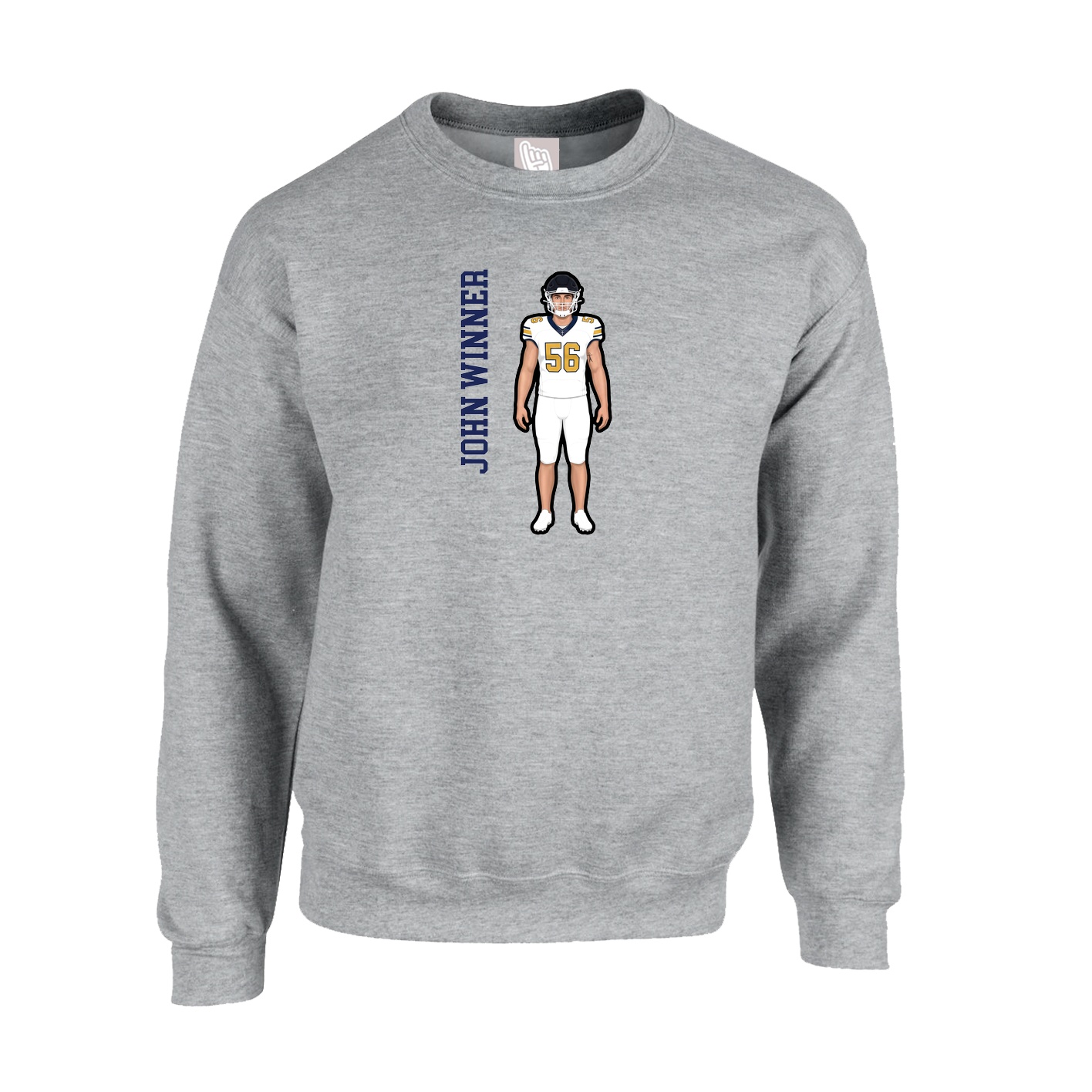 Fleece Crew — Name Vertical in Grey