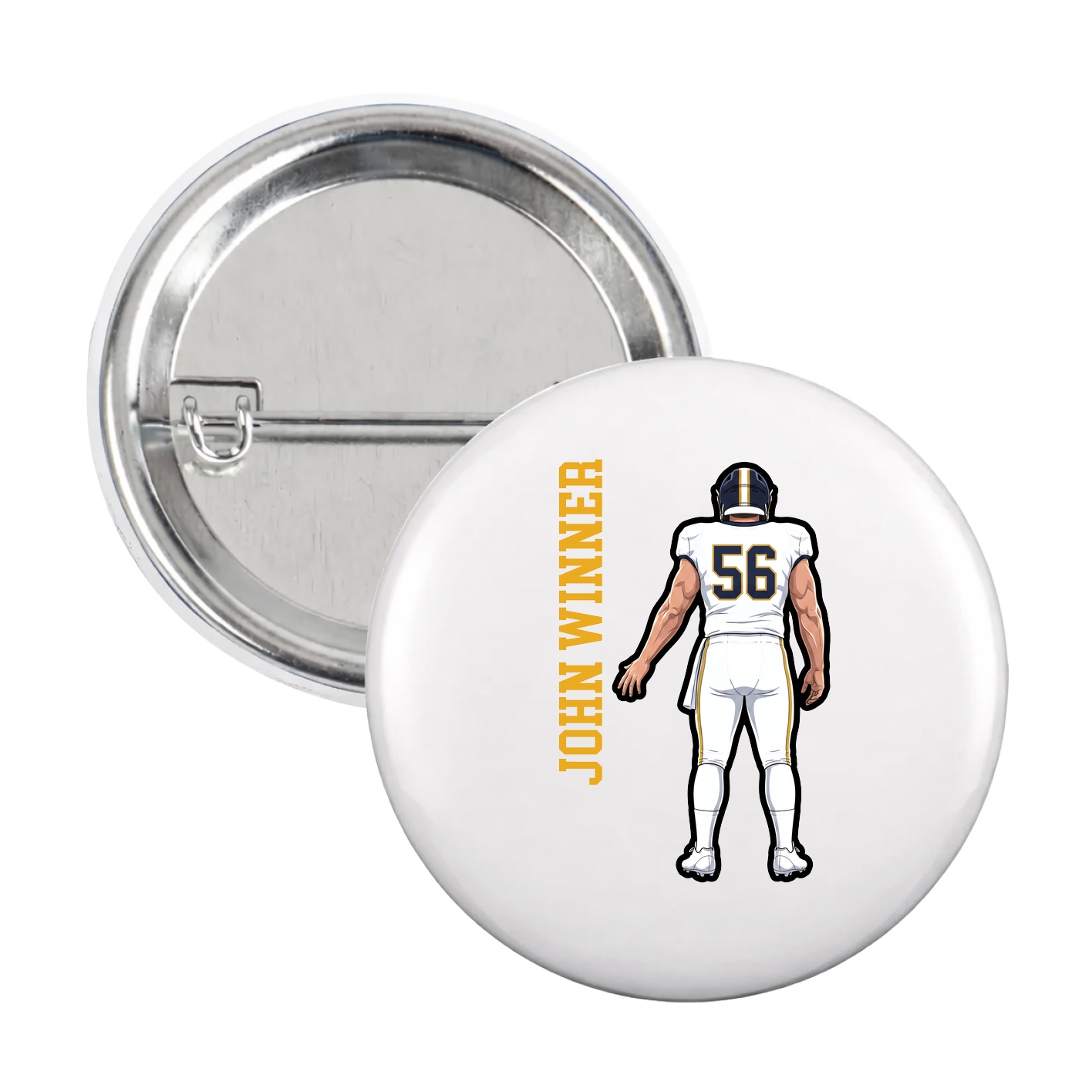 Game Day Button — Name Vertical in White