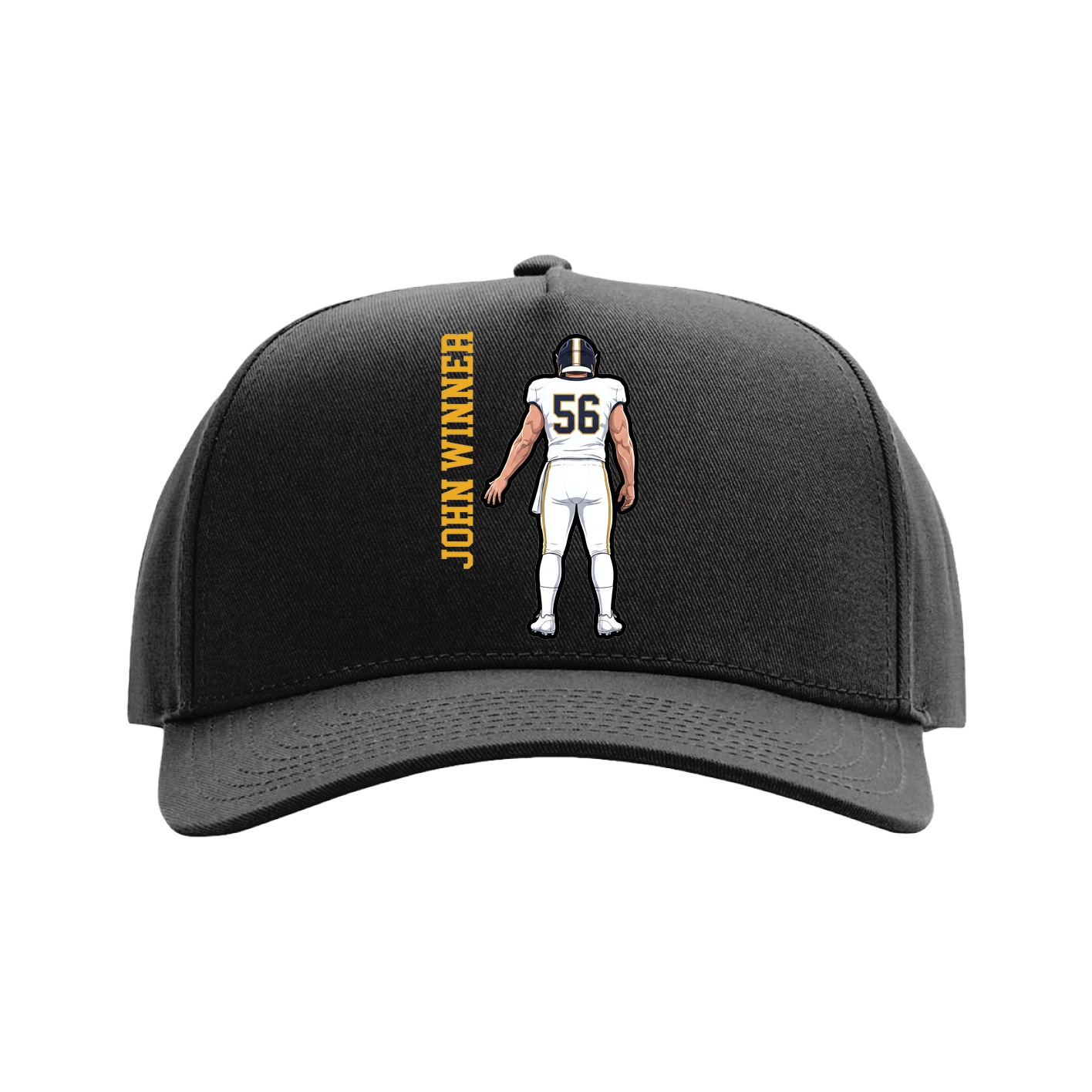 Full Fabric Five-Panel Champ Cap — Name Vertical in Black