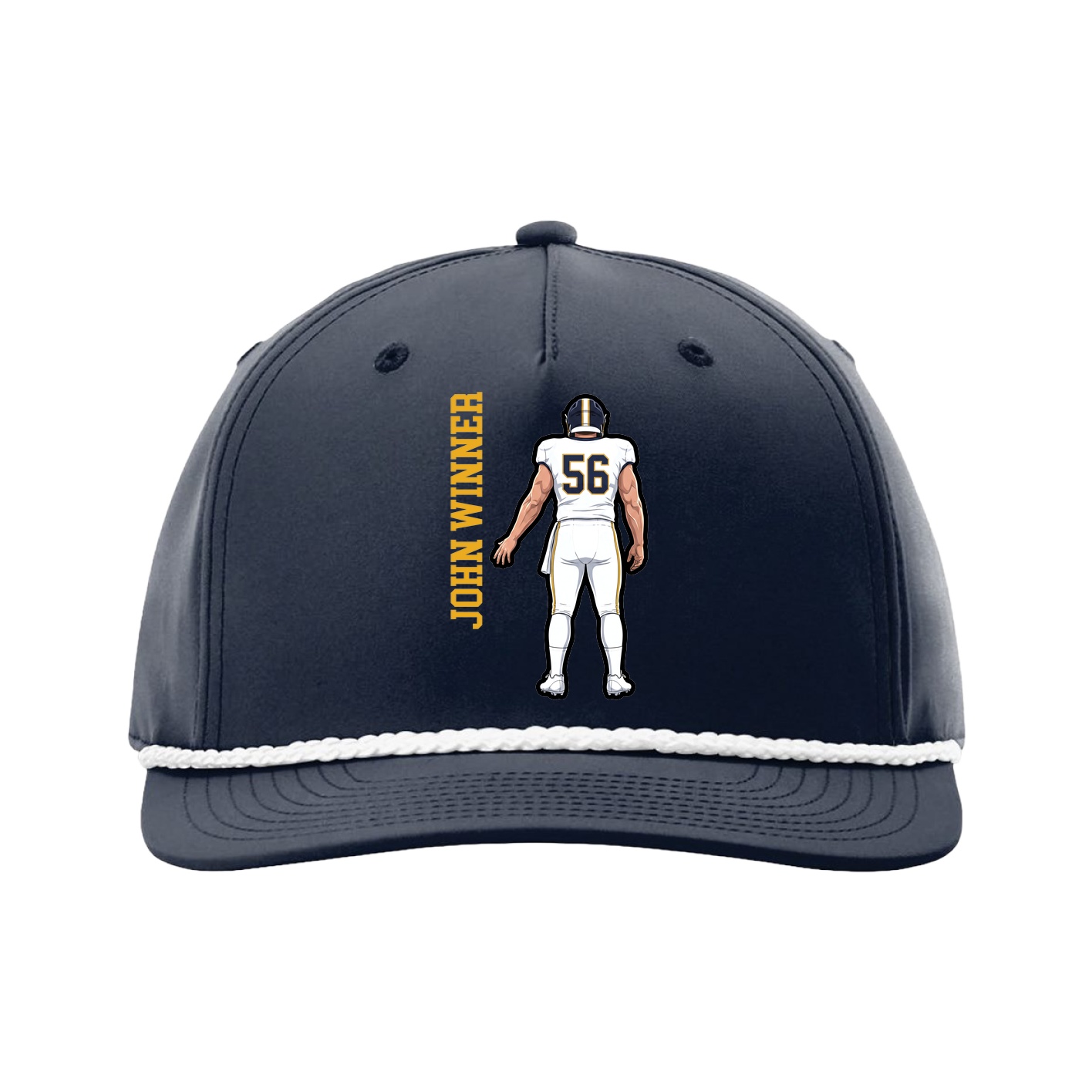 Five-Panel Classic Rope Cap — Name Vertical in Navy