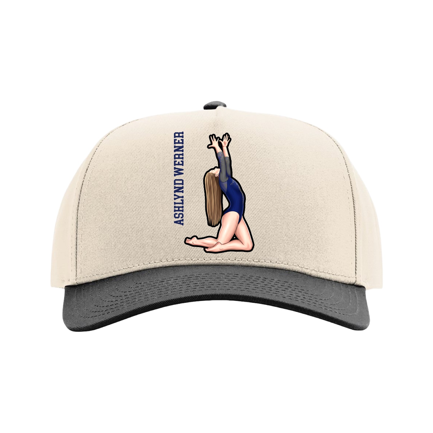 Full Fabric Five-Panel Champ Cap — Name Vertical in Cream/Black