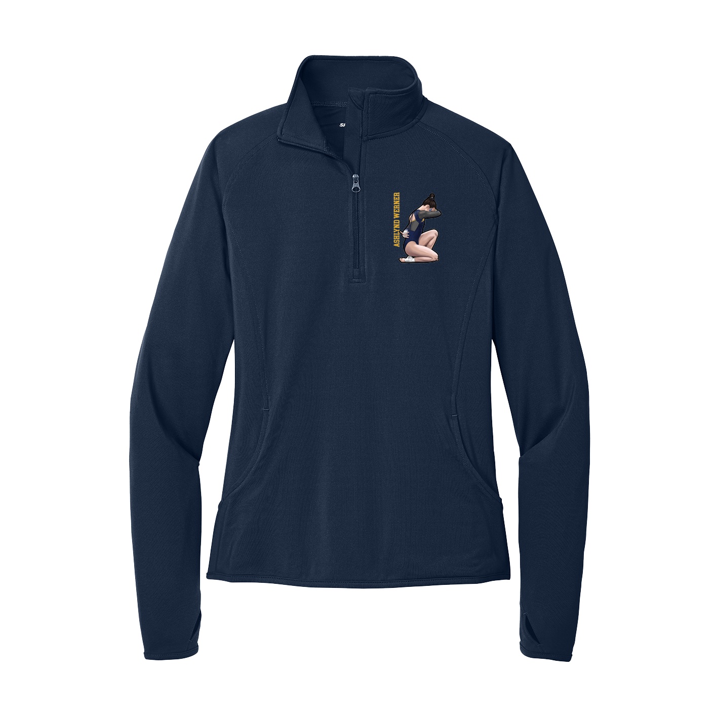 Women's Q-Zip Pullover — Name Vertical in Navy
