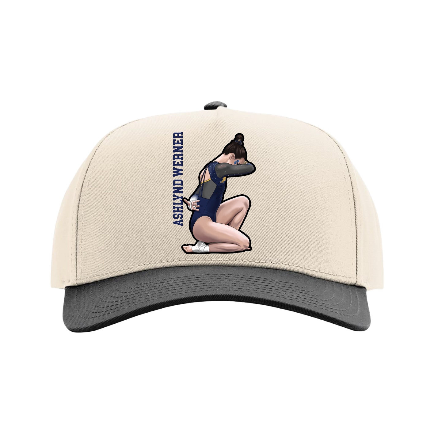Full Fabric Five-Panel Champ Cap — Name Vertical in Cream/Black