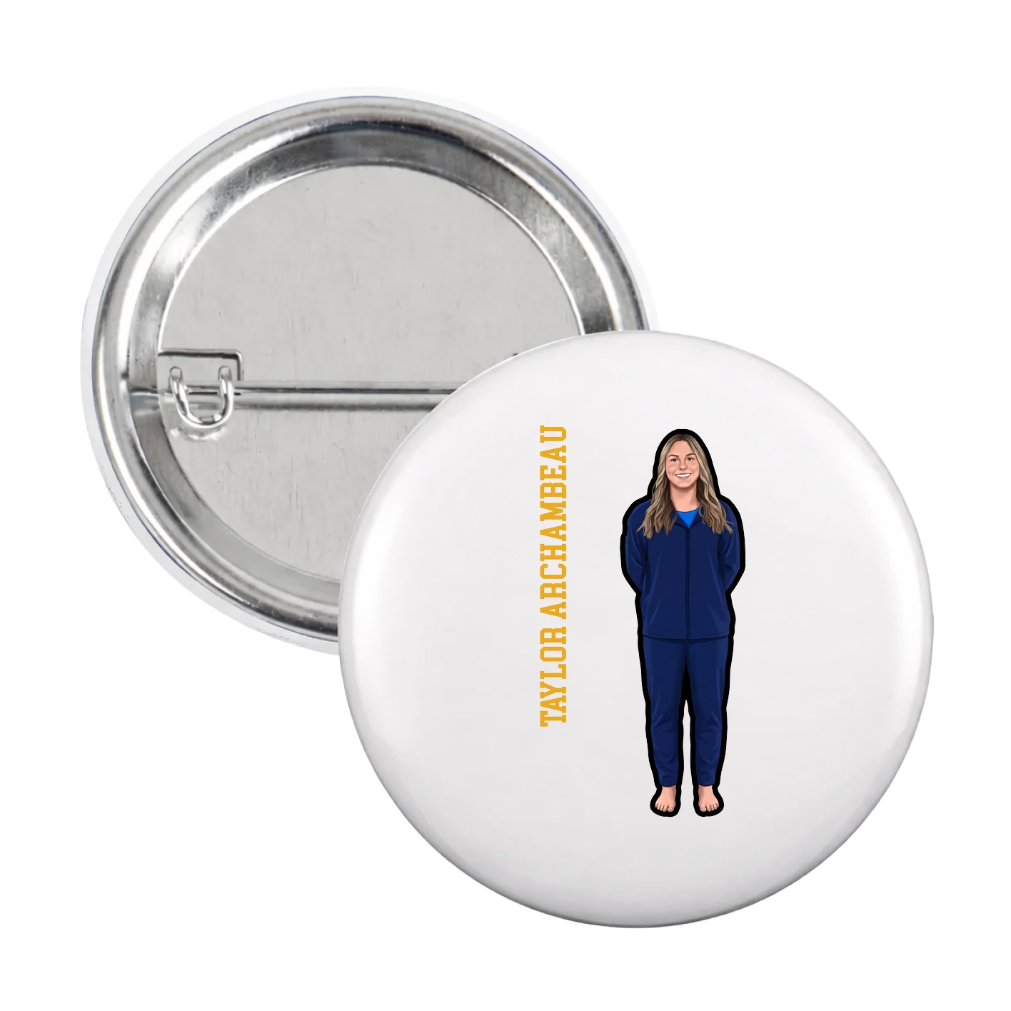 Game Day Button — Name Vertical in White