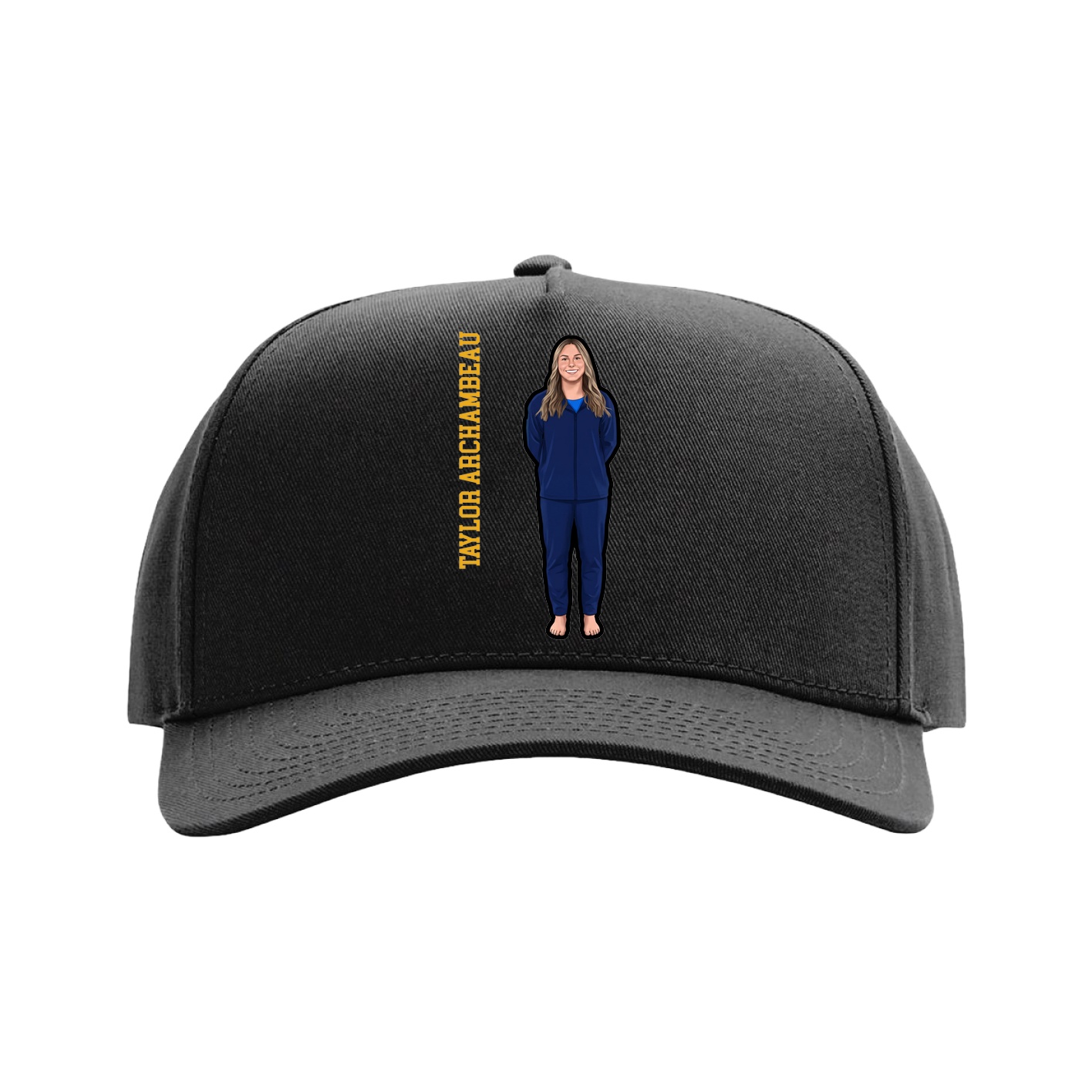 Full Fabric Five-Panel Champ Cap — Name Vertical in Black