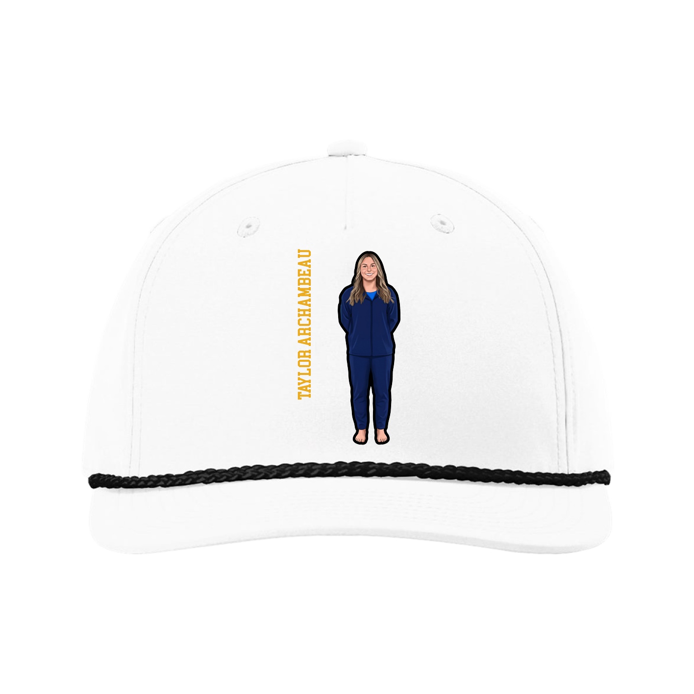 Five-Panel Classic Rope Cap — Name Vertical in White