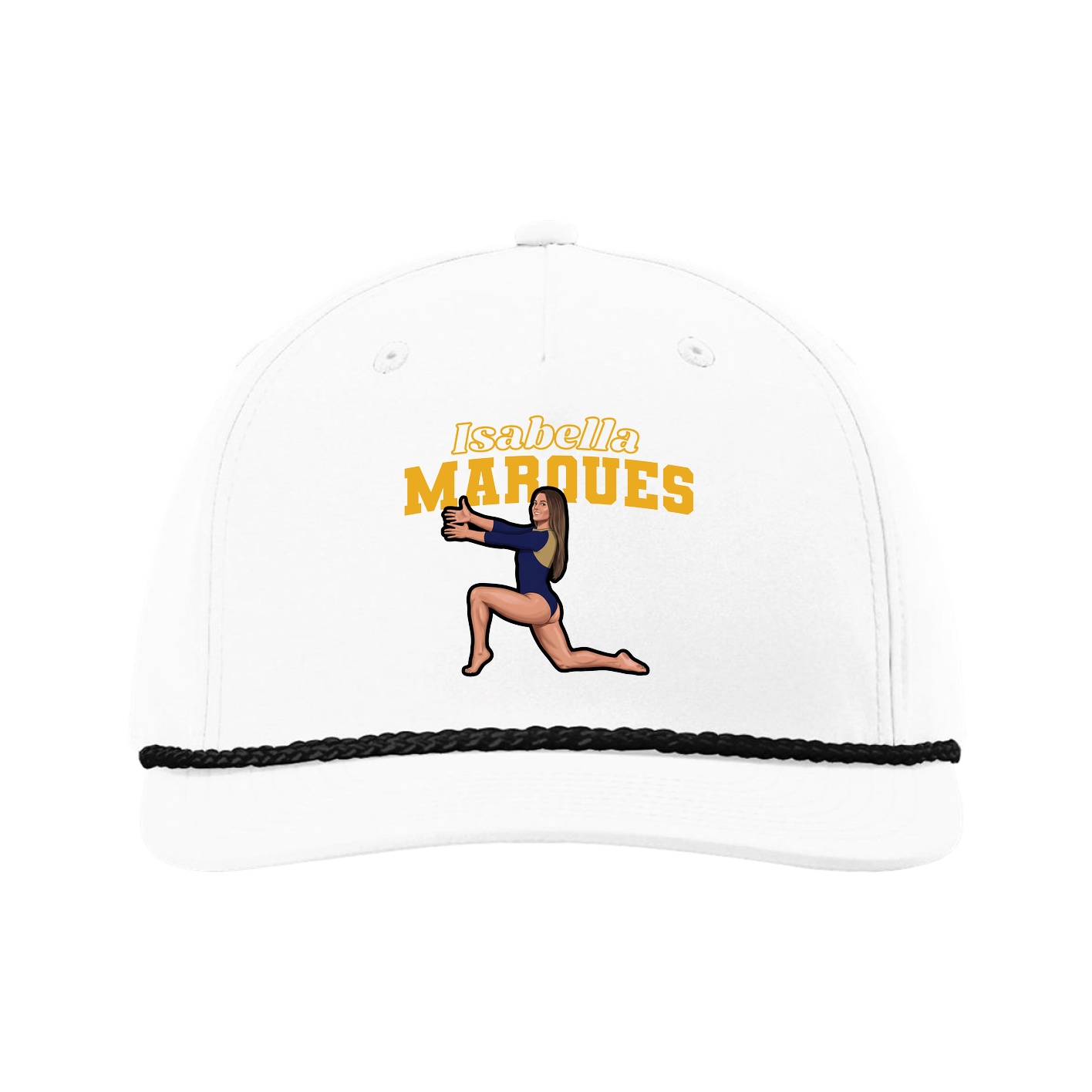 Five-Panel Classic Rope Cap — Name Arch in White