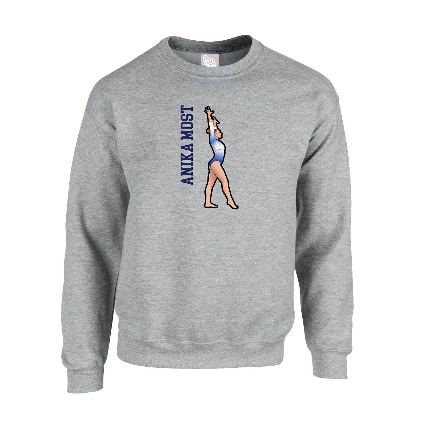 Fleece Crew — Name Vertical in Grey