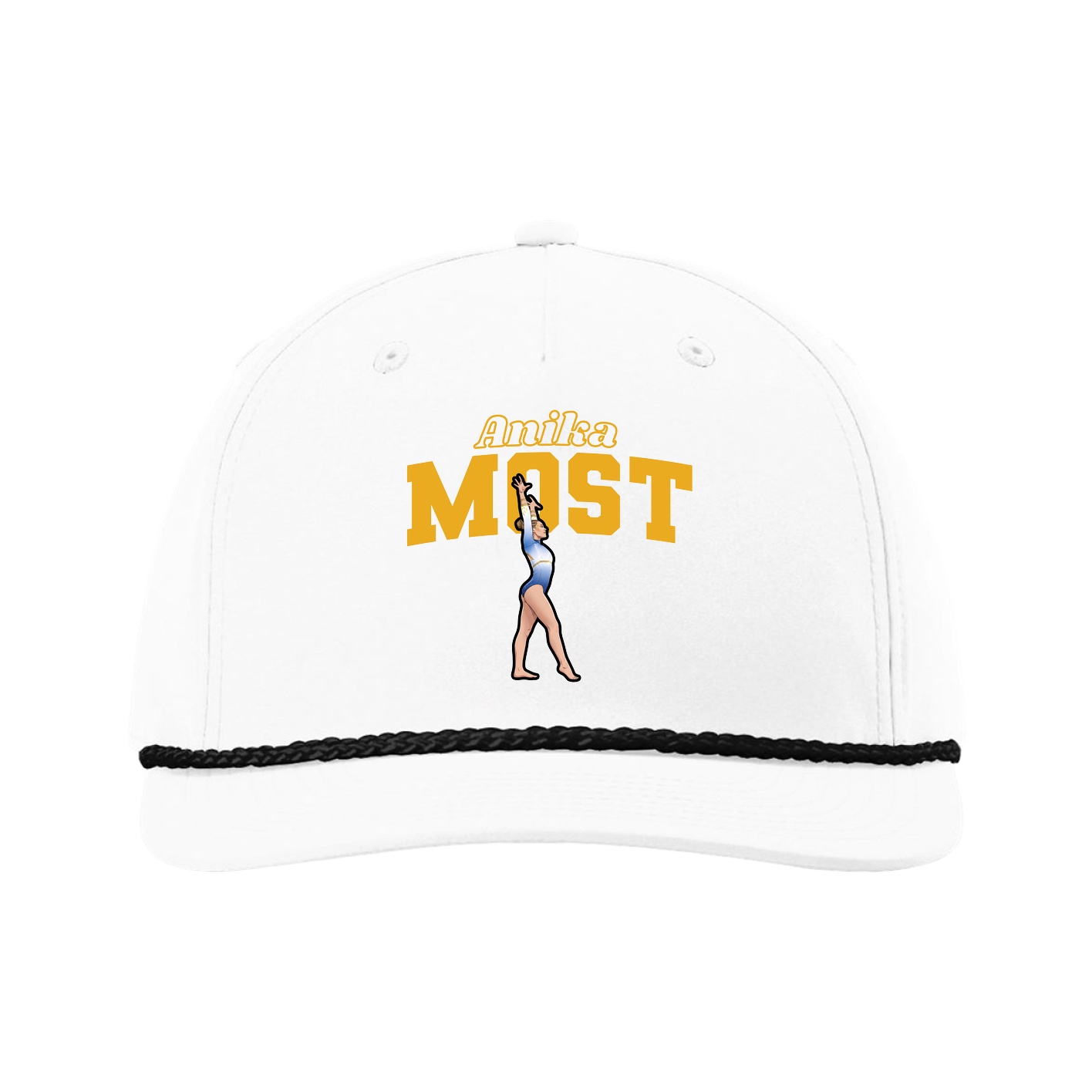 Five-Panel Classic Rope Cap — Name Arch in White
