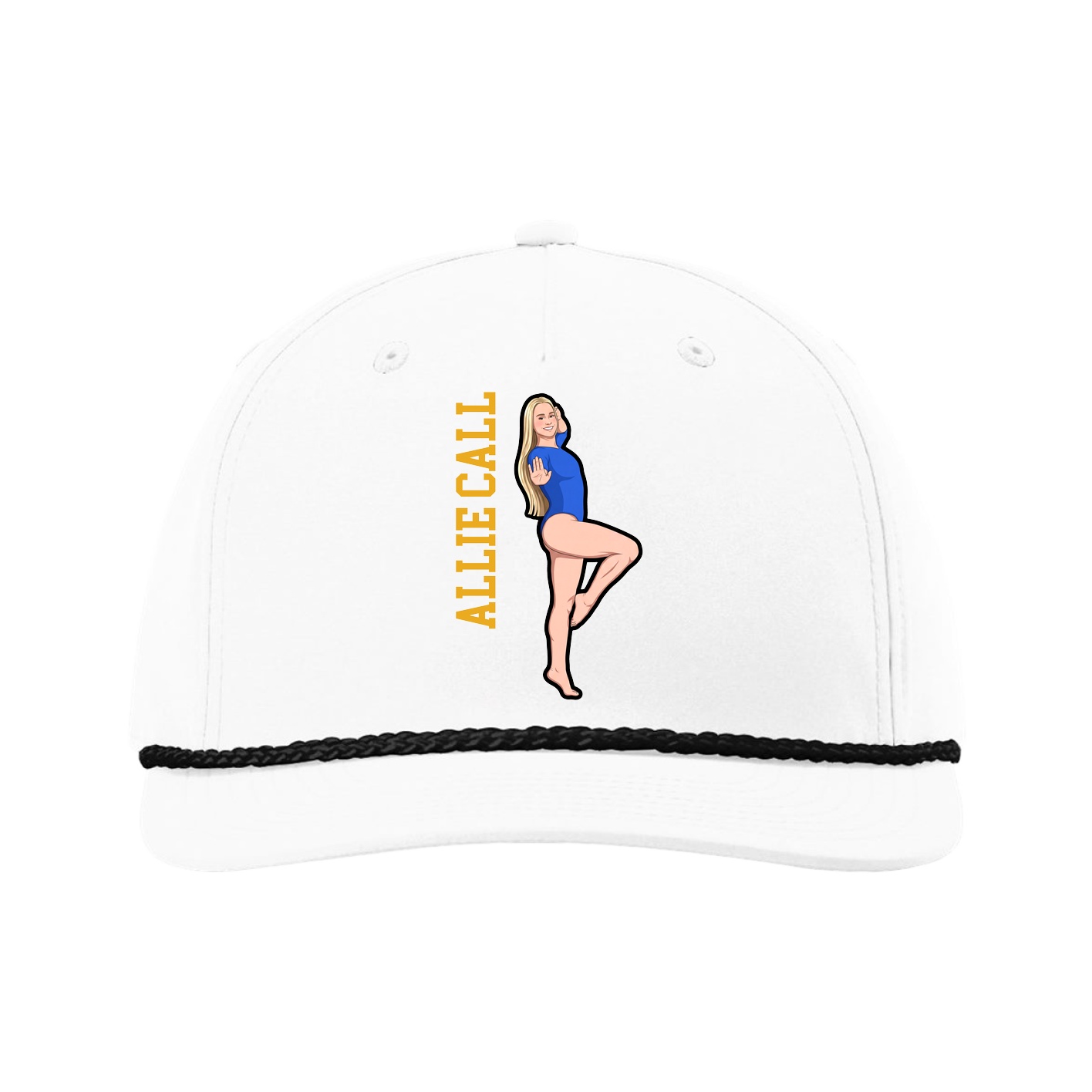 Five-Panel Classic Rope Cap — Name Vertical in White