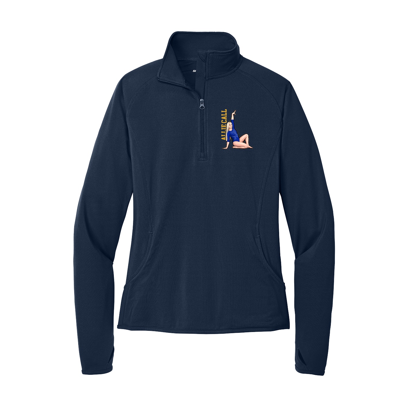 Women's Q-Zip Pullover — Name Vertical in Navy