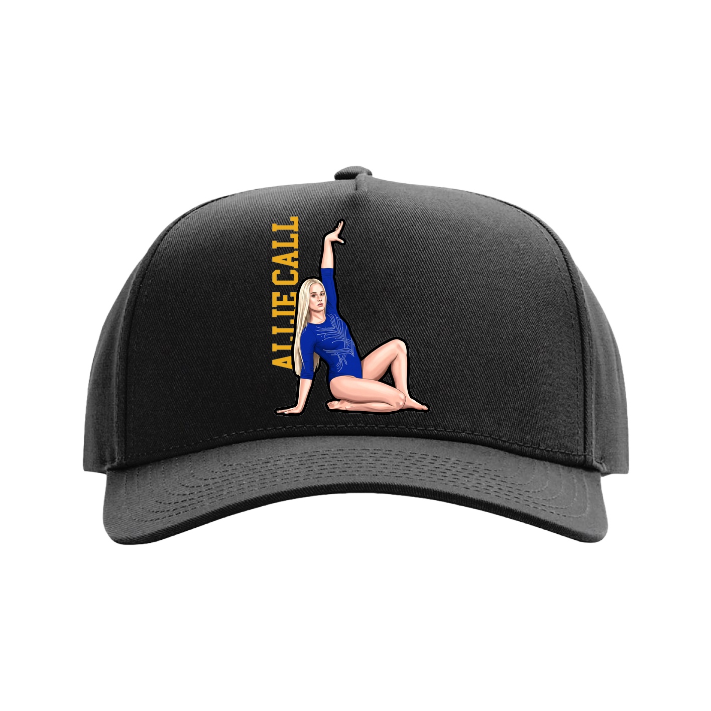Full Fabric Five-Panel Champ Cap — Name Vertical in Black