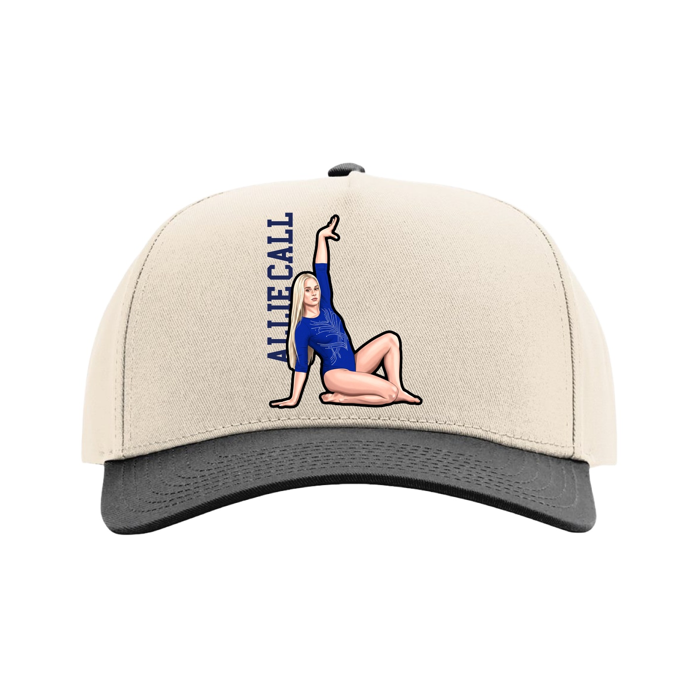 Full Fabric Five-Panel Champ Cap — Name Vertical in Cream/Black