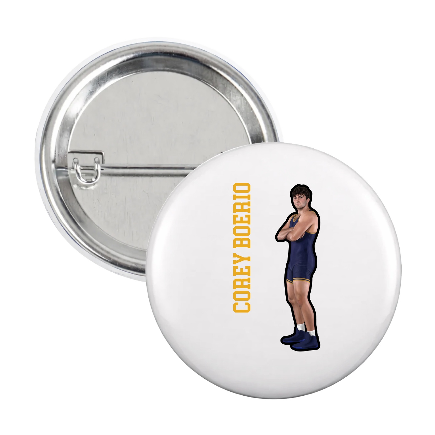 Game Day Button — Name Vertical in White