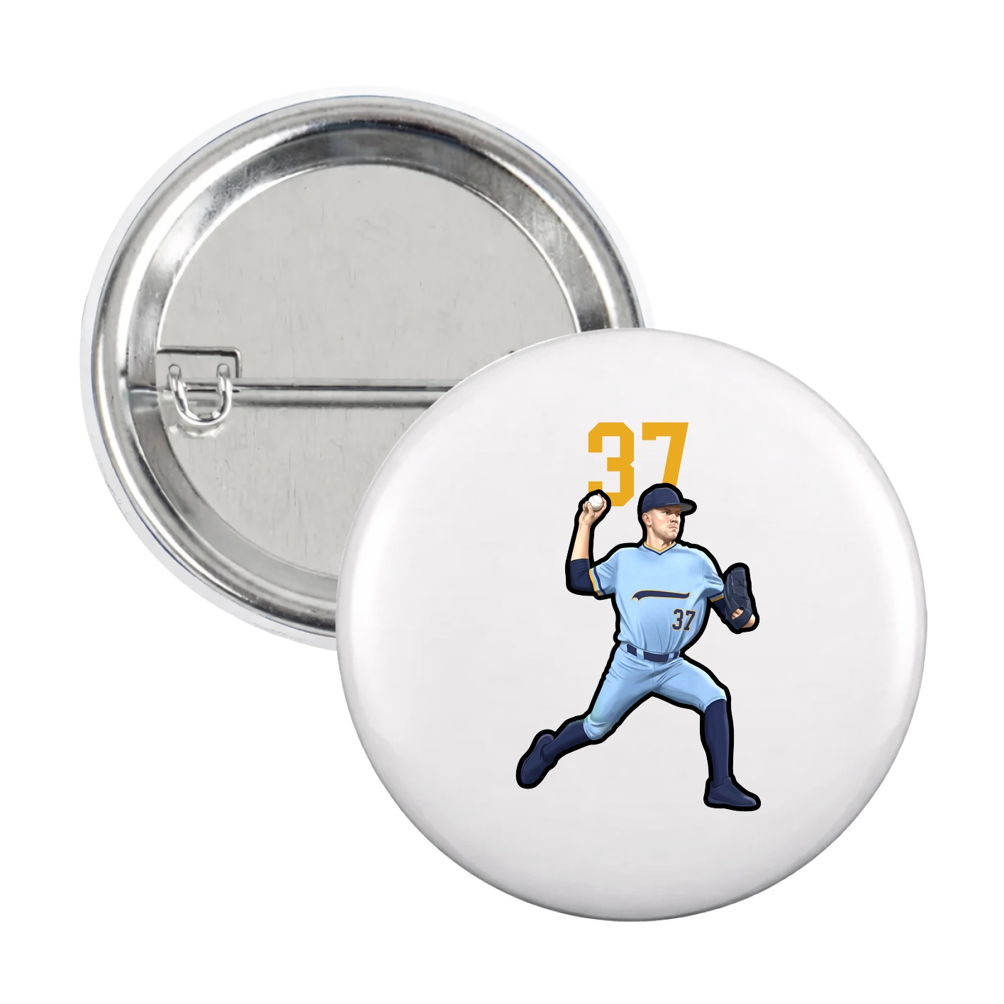 Game Day Button — Number Top in White