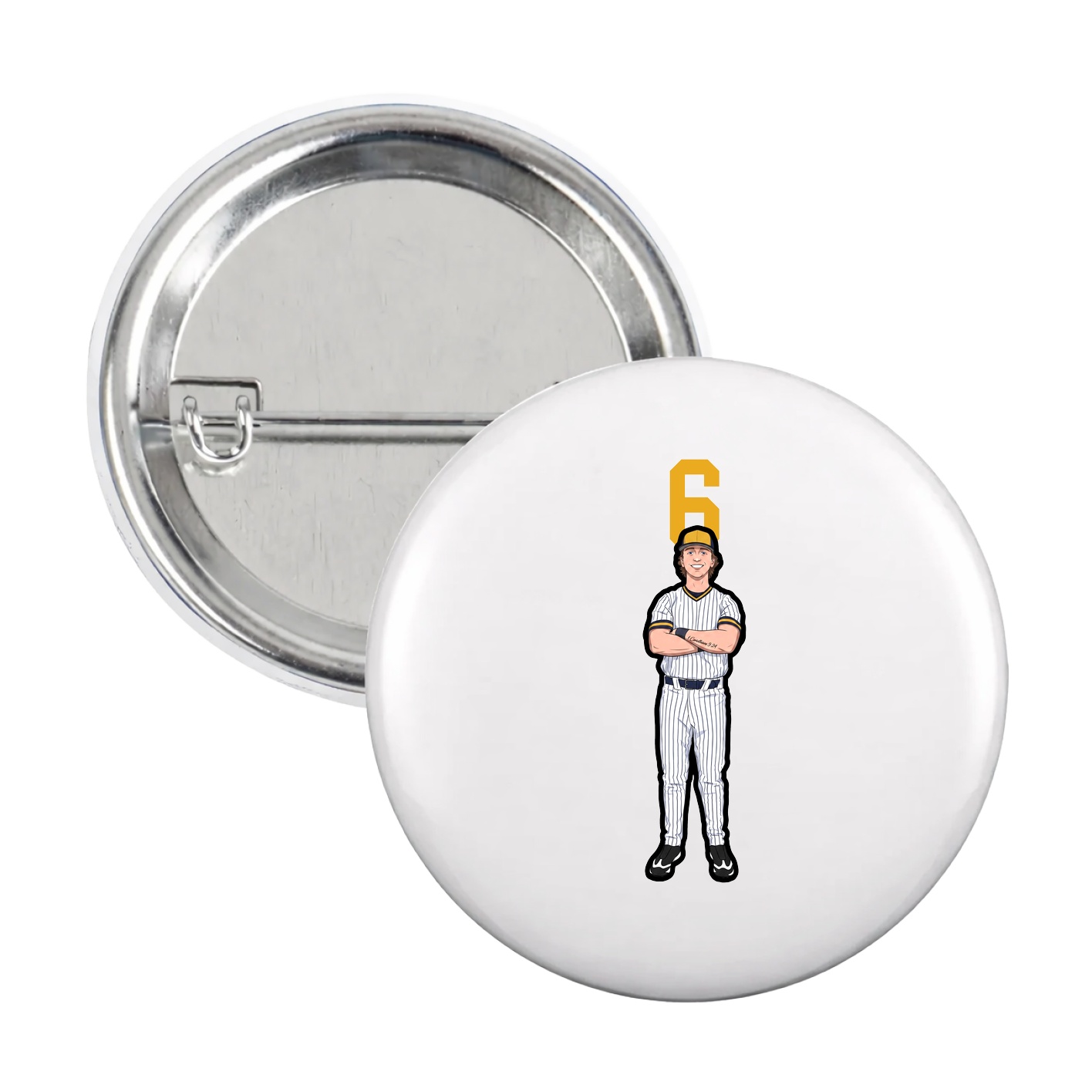 Game Day Button — Number Top in White