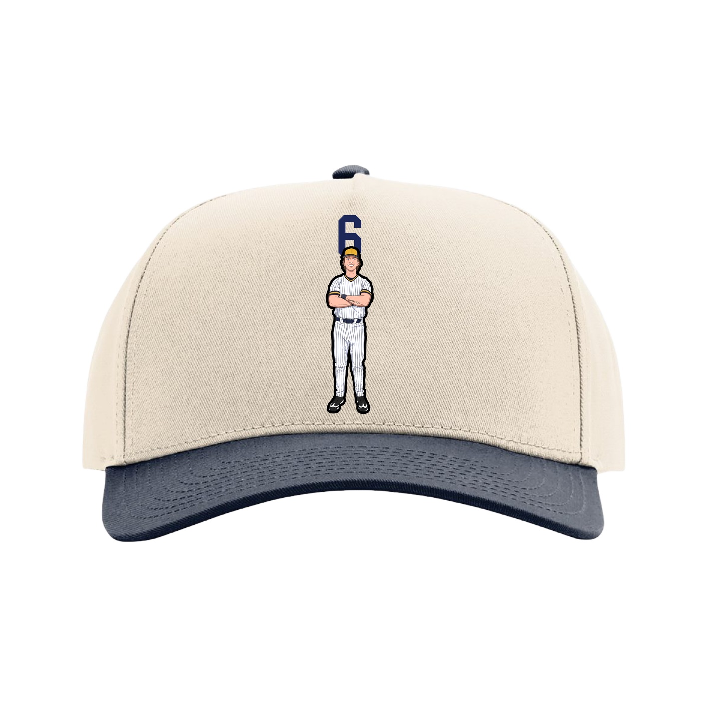 Full Fabric Five-Panel Champ Cap — Number Top in Cream/Navy