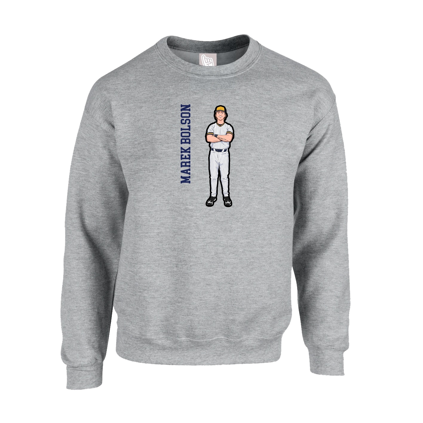 Fleece Crew — Name Vertical in Grey
