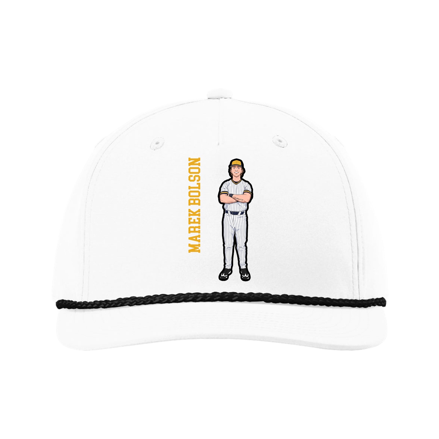Five-Panel Classic Rope Cap — Name Vertical in White