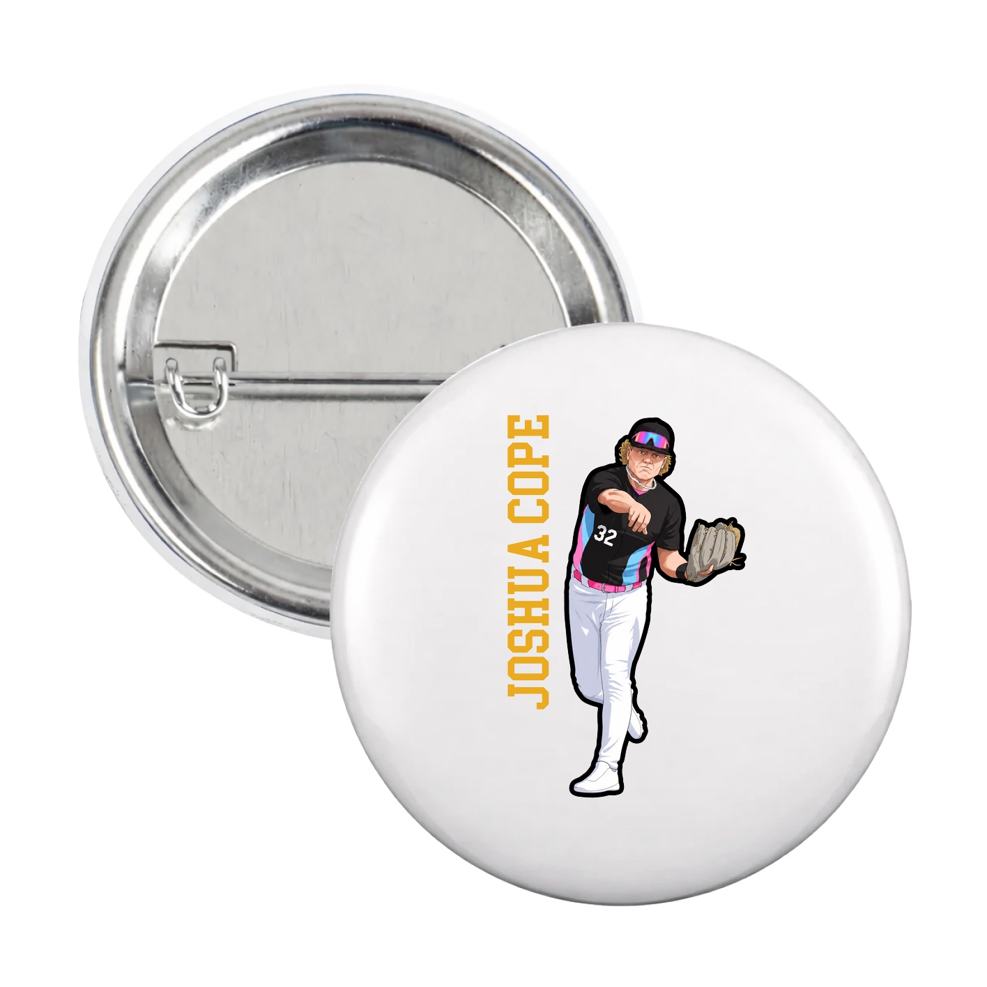 Game Day Button — Name Vertical in White