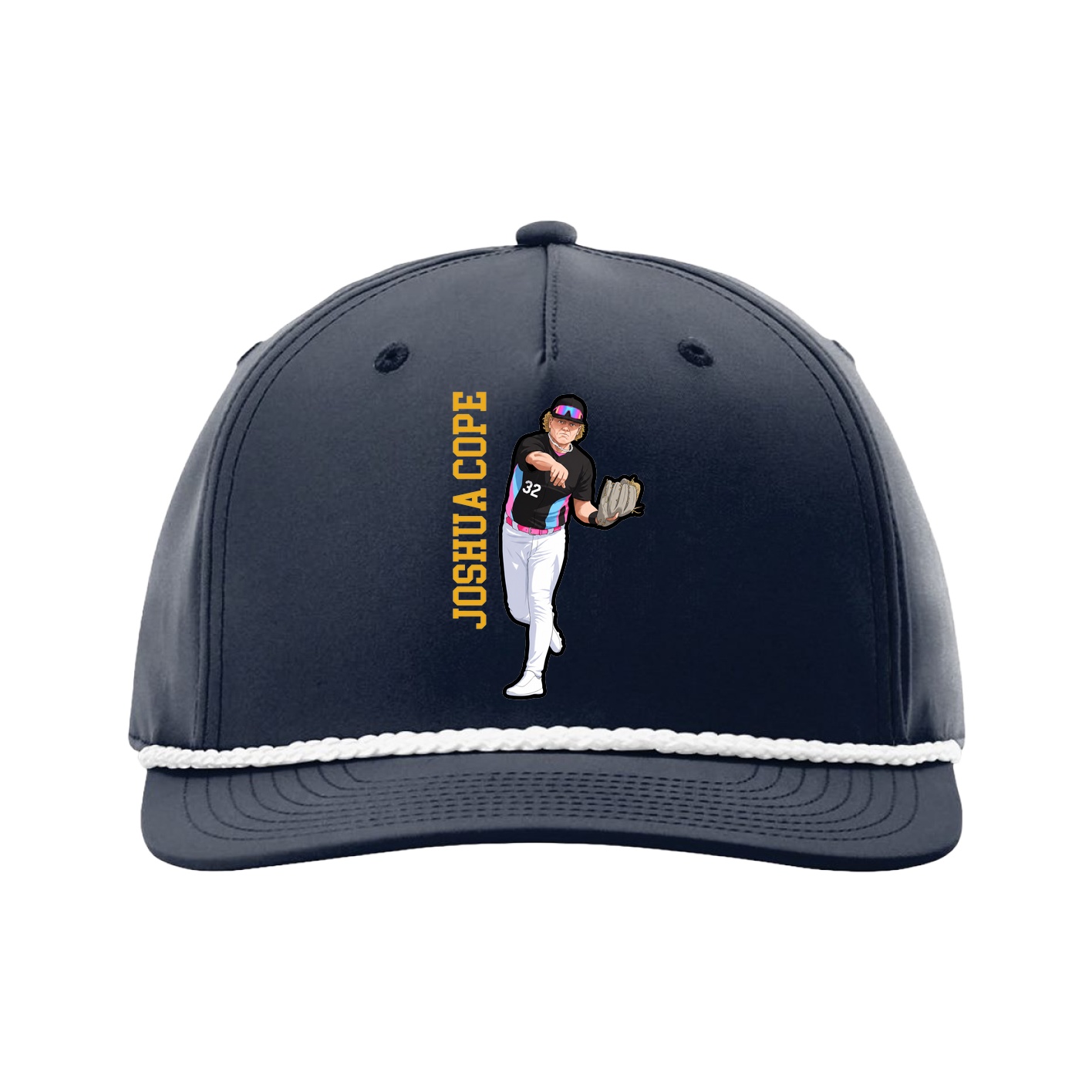 Five-Panel Classic Rope Cap — Name Vertical in Navy